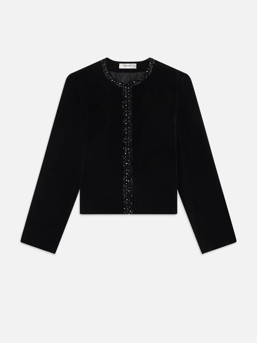 Embellished Velvet Jacket in Black - 1