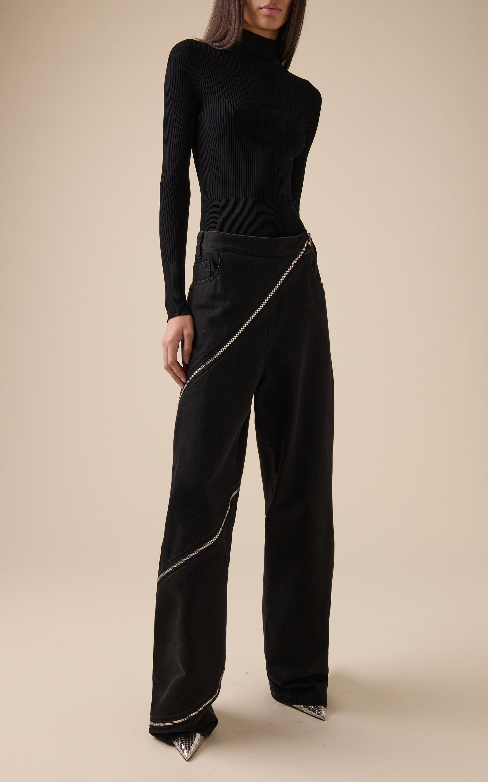 High-Neck Ribbed-Knit Bodysuit black - 3