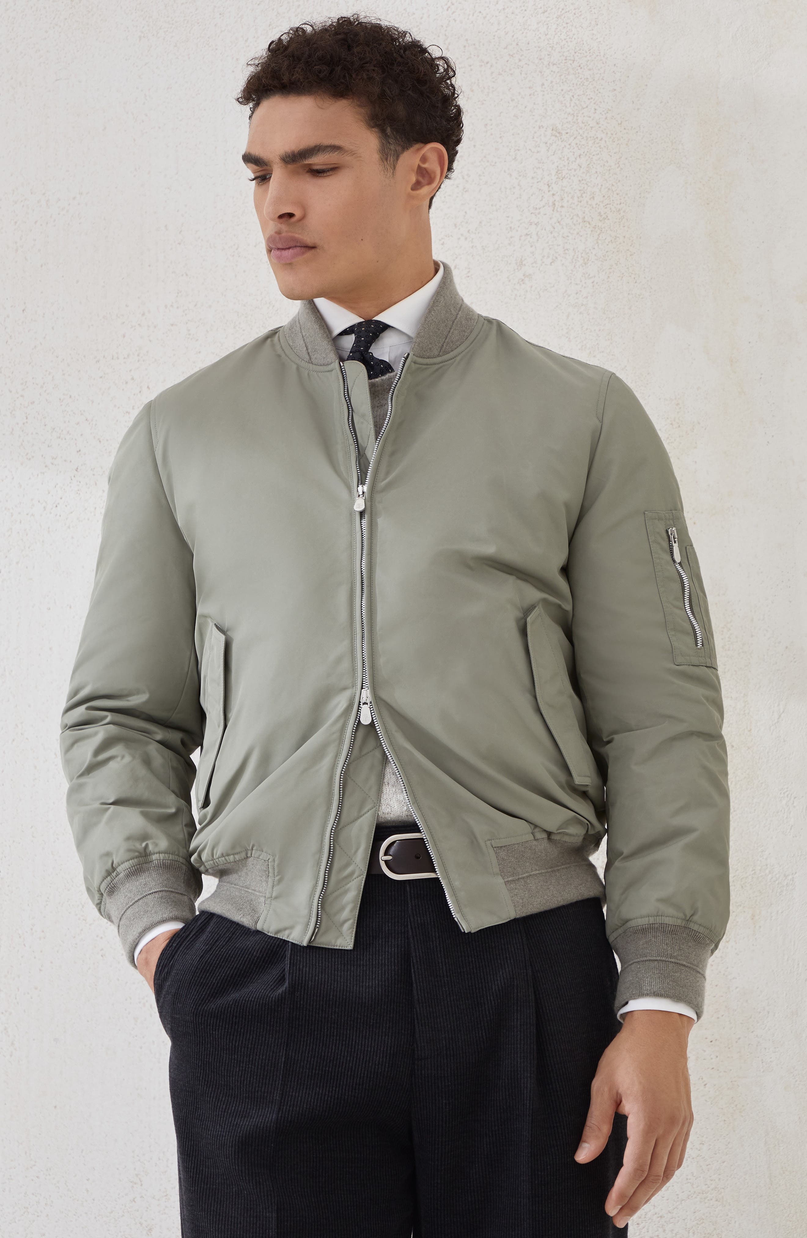 Brunello Cucinelli Bomber jacket with padding in Khaki at Nordstrom - 2