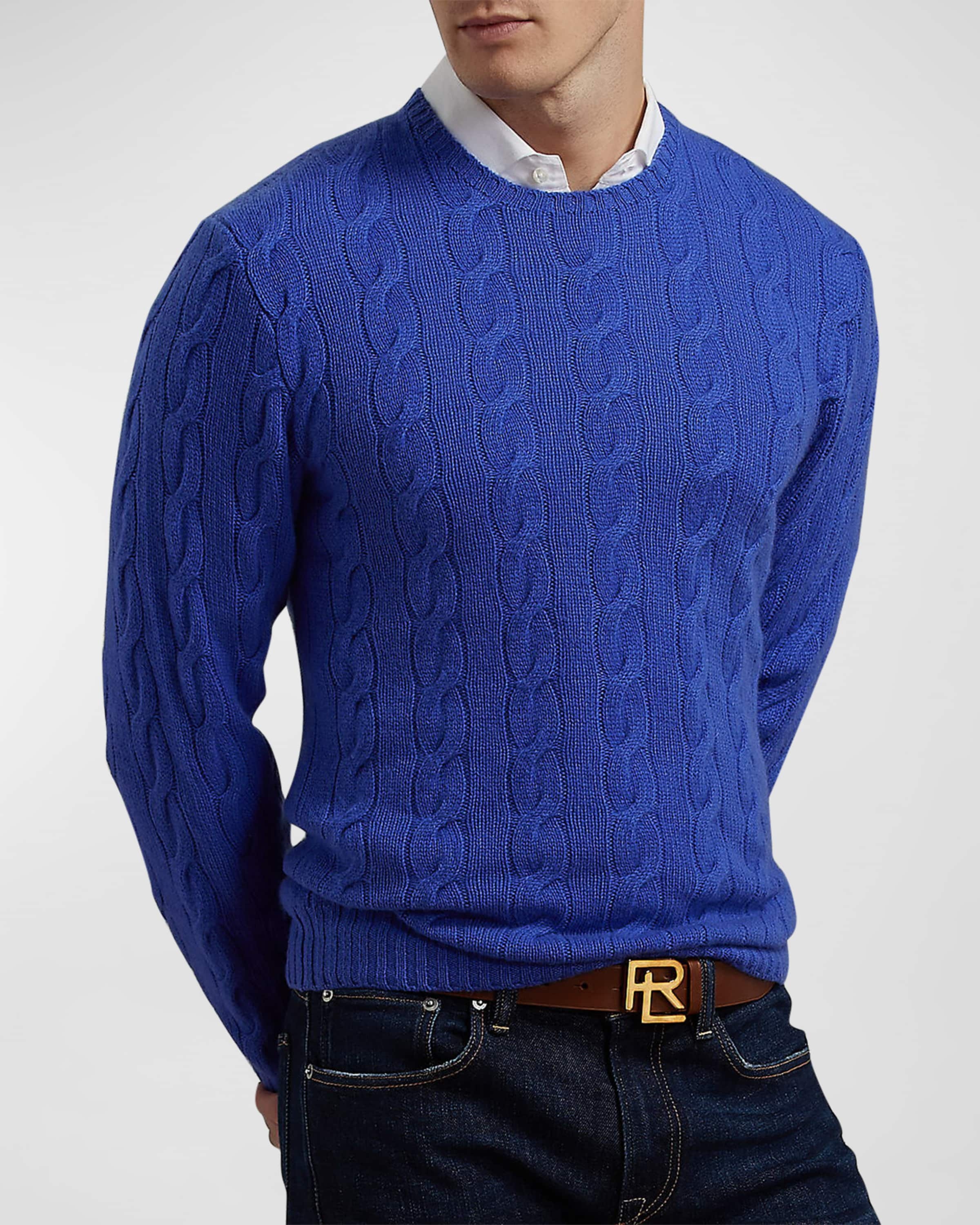 Cashmere Cable-Knit Crewneck Sweater, Blue - 2