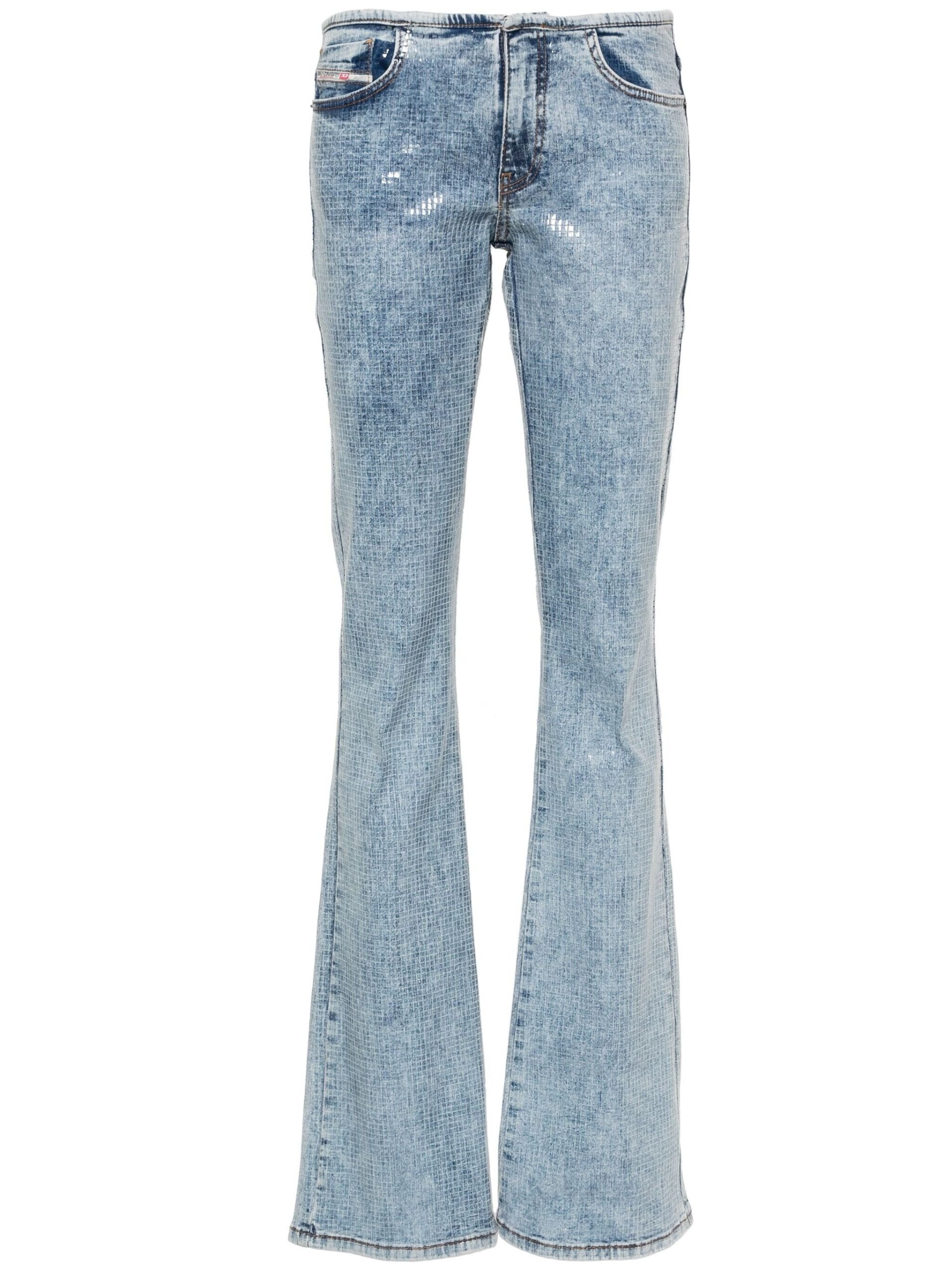 Blue Low Rise Sequin Flared Jeans - 1