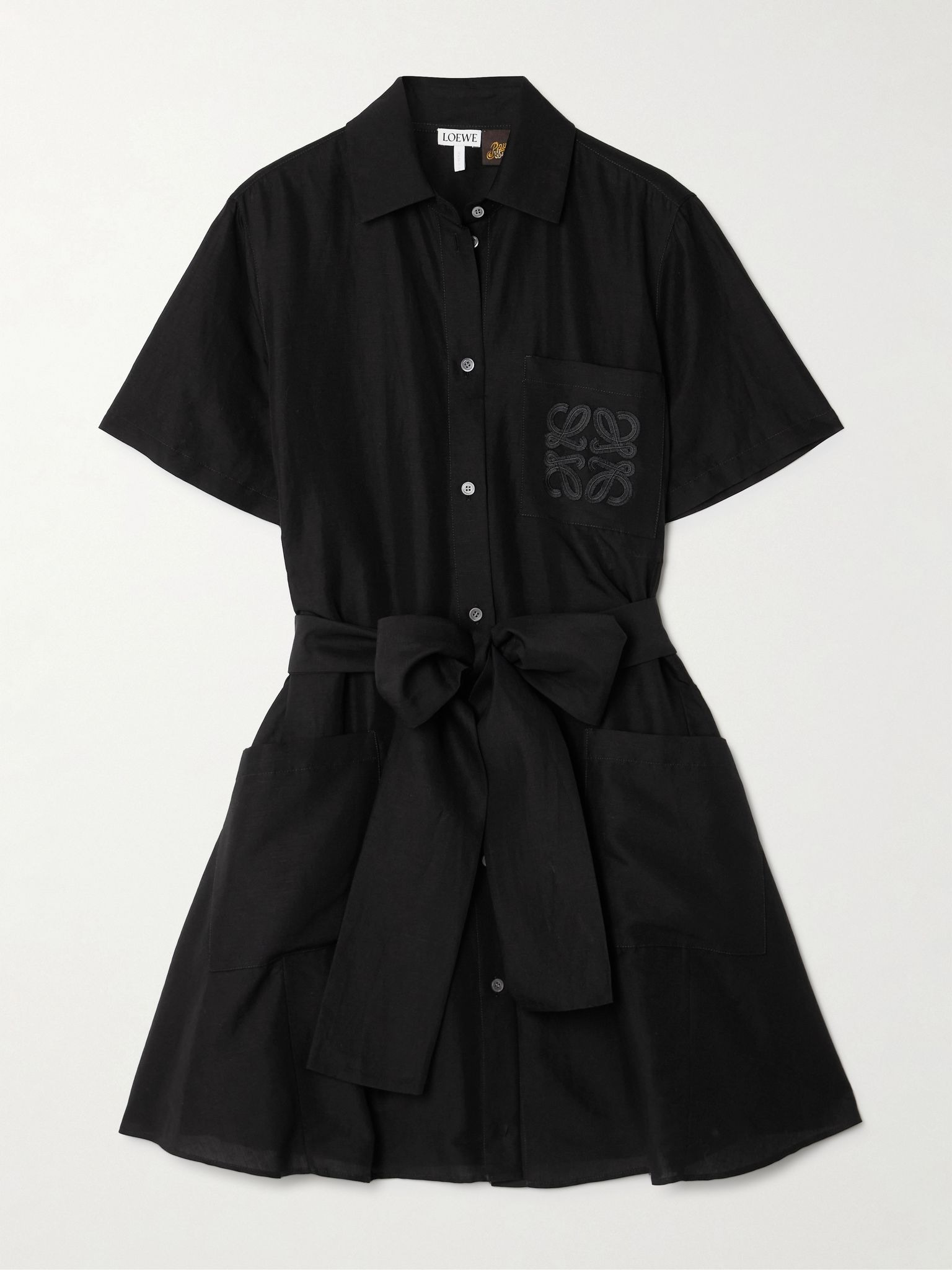 + Paula's Ibiza belted appliquéd voile mini shirt dress Black - 1