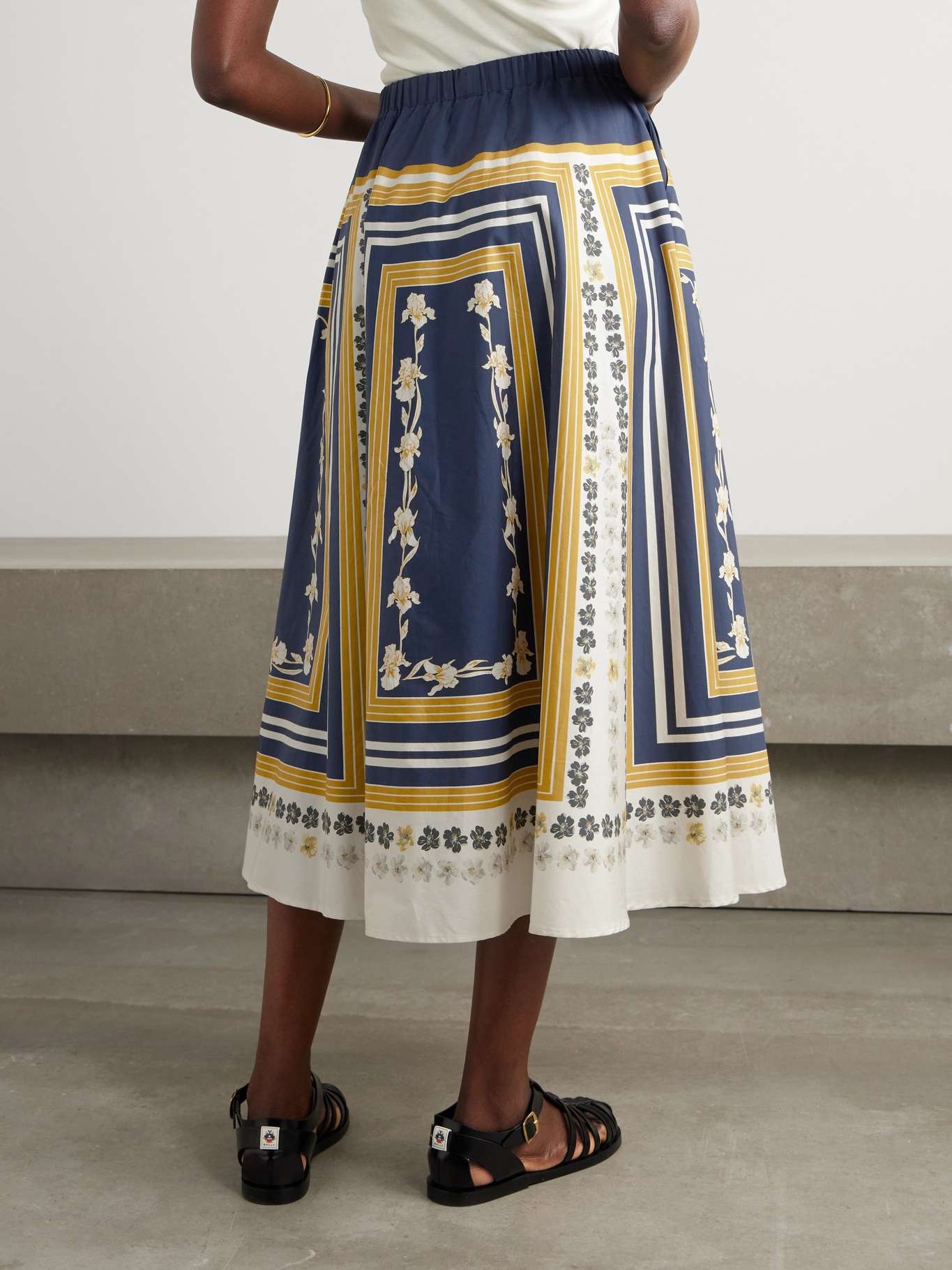Printed cotton-poplin midi skirt Blue - 4