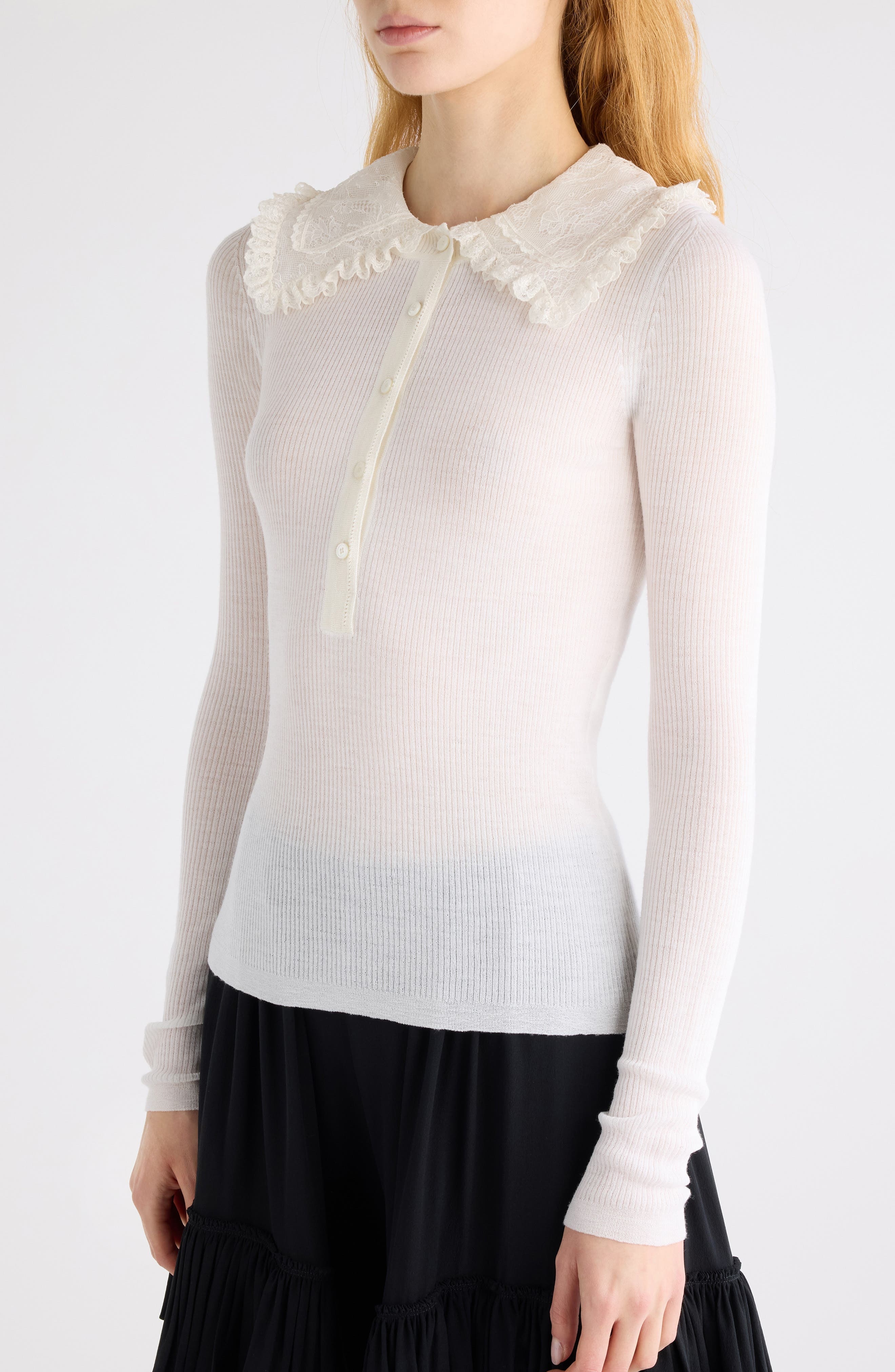Chloé Superfine Wool Rib Polo in Iconic Milk at Nordstrom - 5