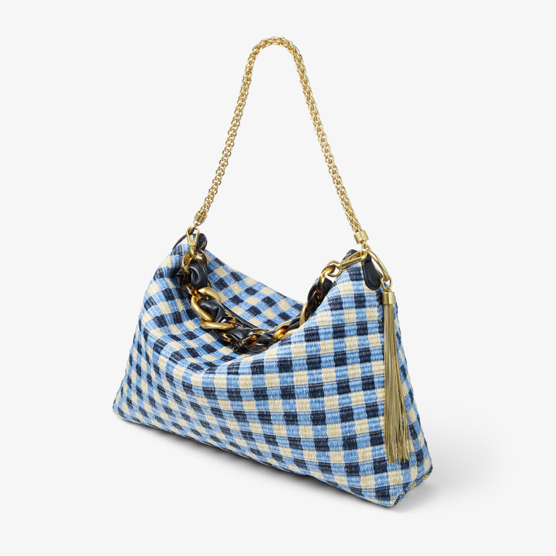 JIMMY CHOO Callie Maxi
Marine Mix Gingham Raffia Shoulder Bag with Detachable Woven Nappa Leather Strap outlook