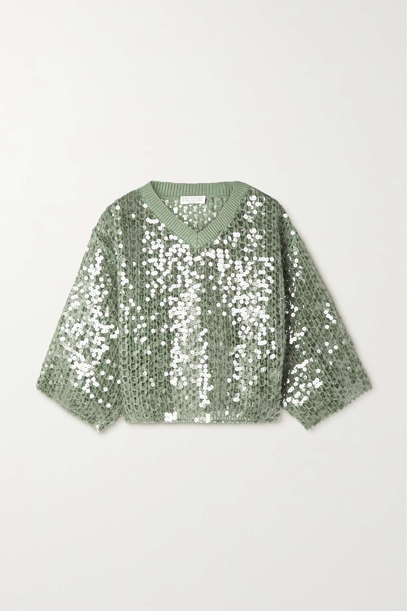 Sequined crocheted jute-blend sweater - 1