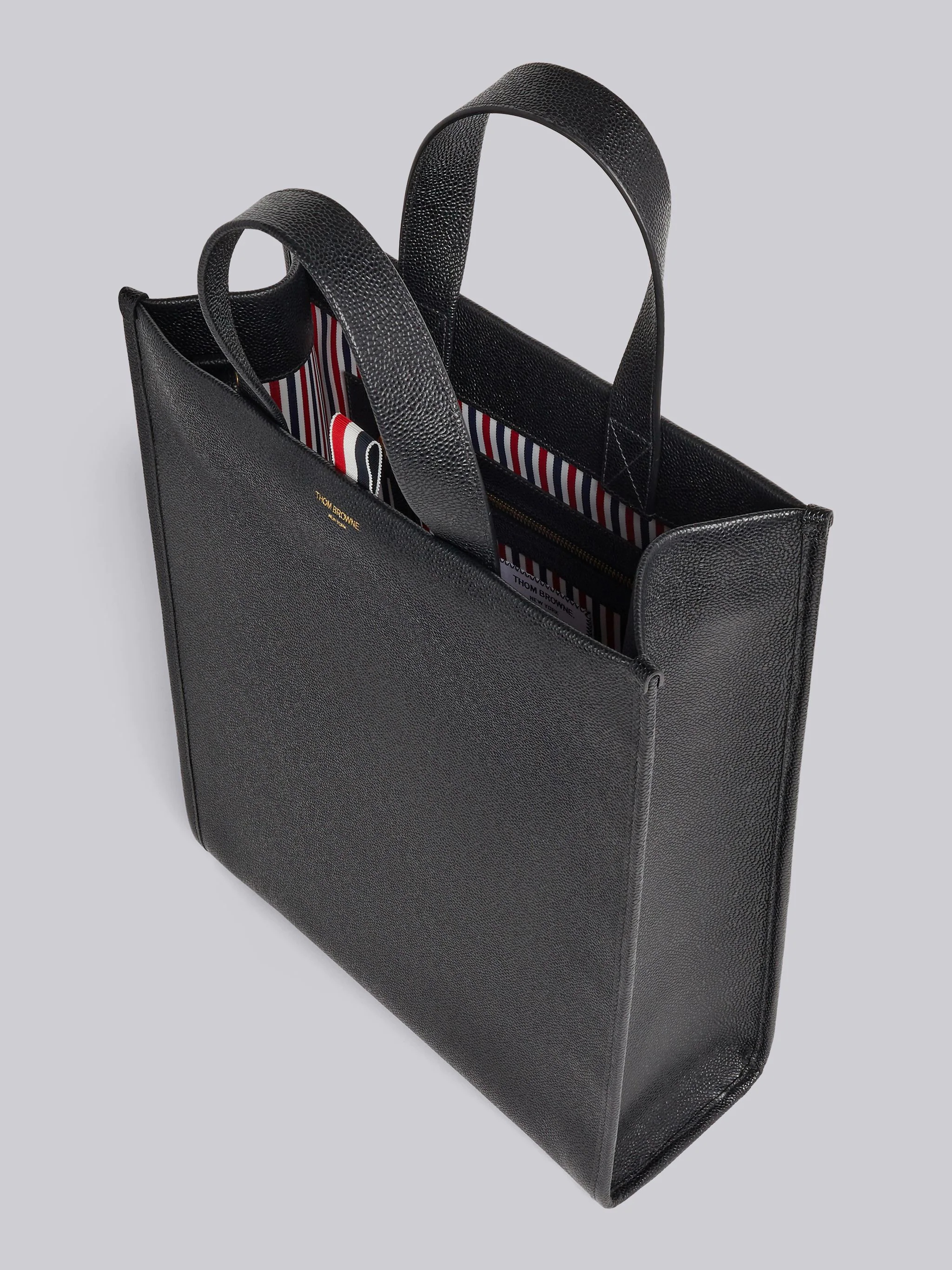 Black Pebble Grain Leather Shoulder Strap Tote - 5