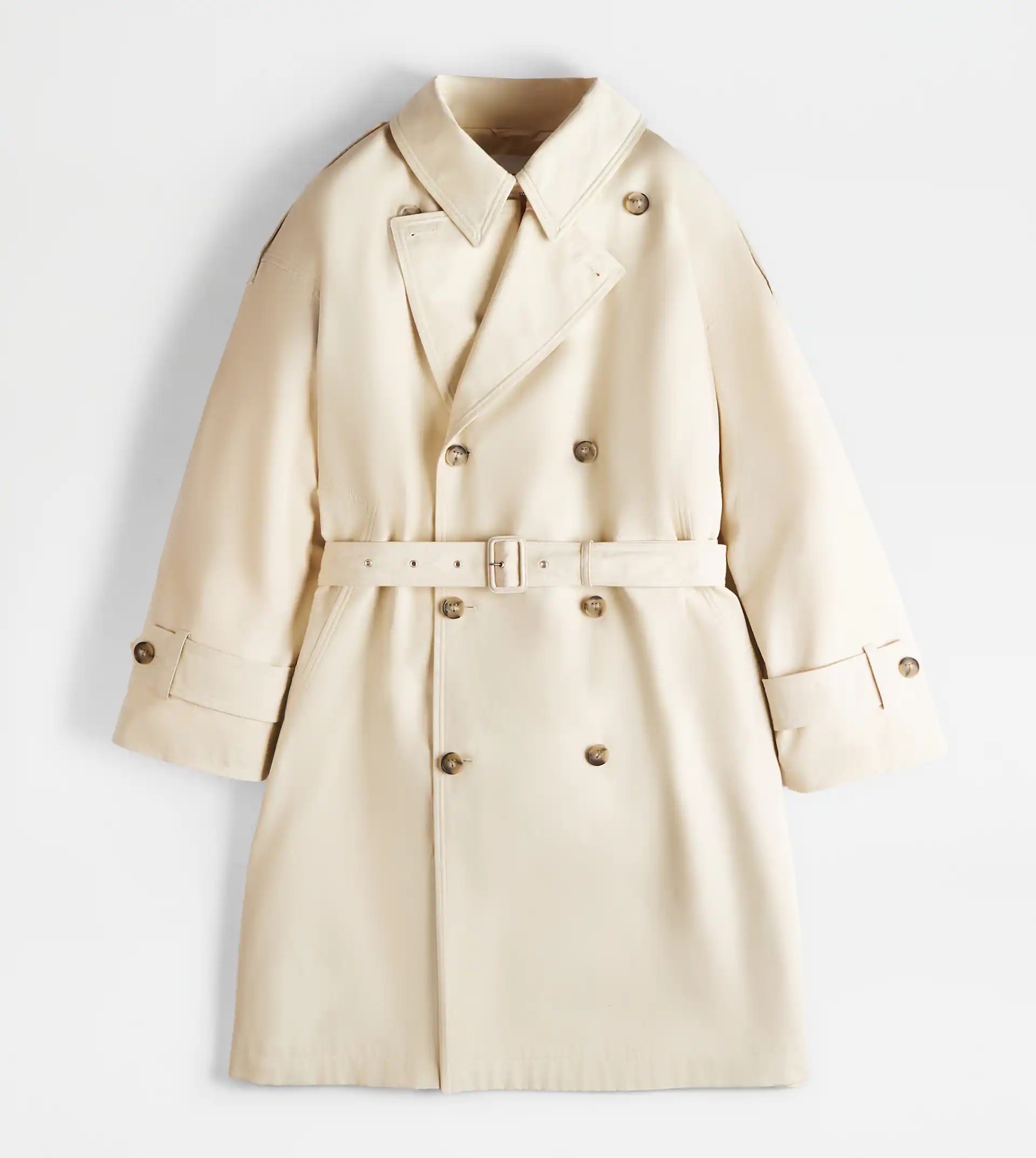 TRENCH COAT WITH LEATHER DETAILING - WHITE - 1