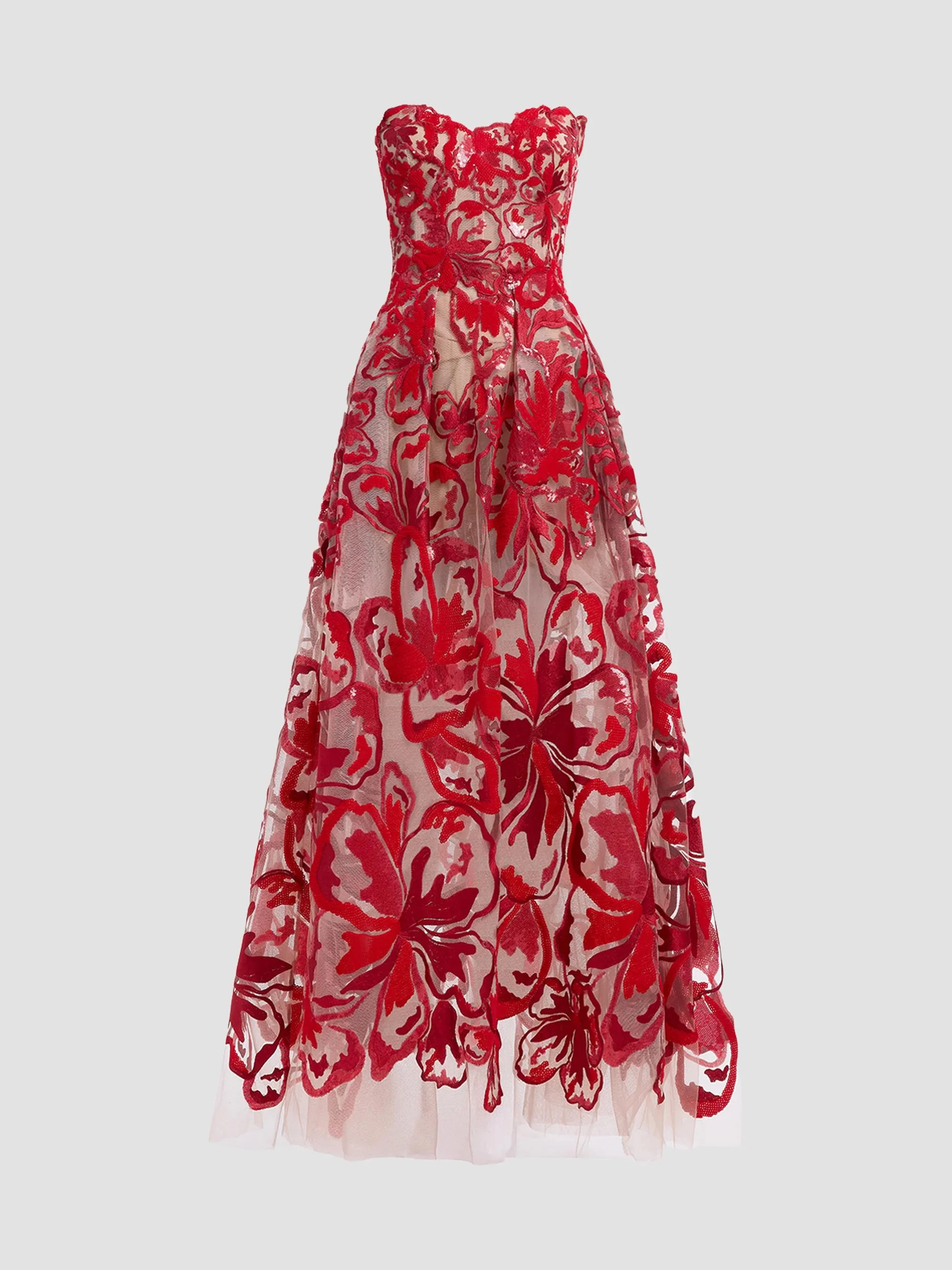 Women's Velvet & Sequins Embroidered Tulle Gown - Sunset Flame - 1