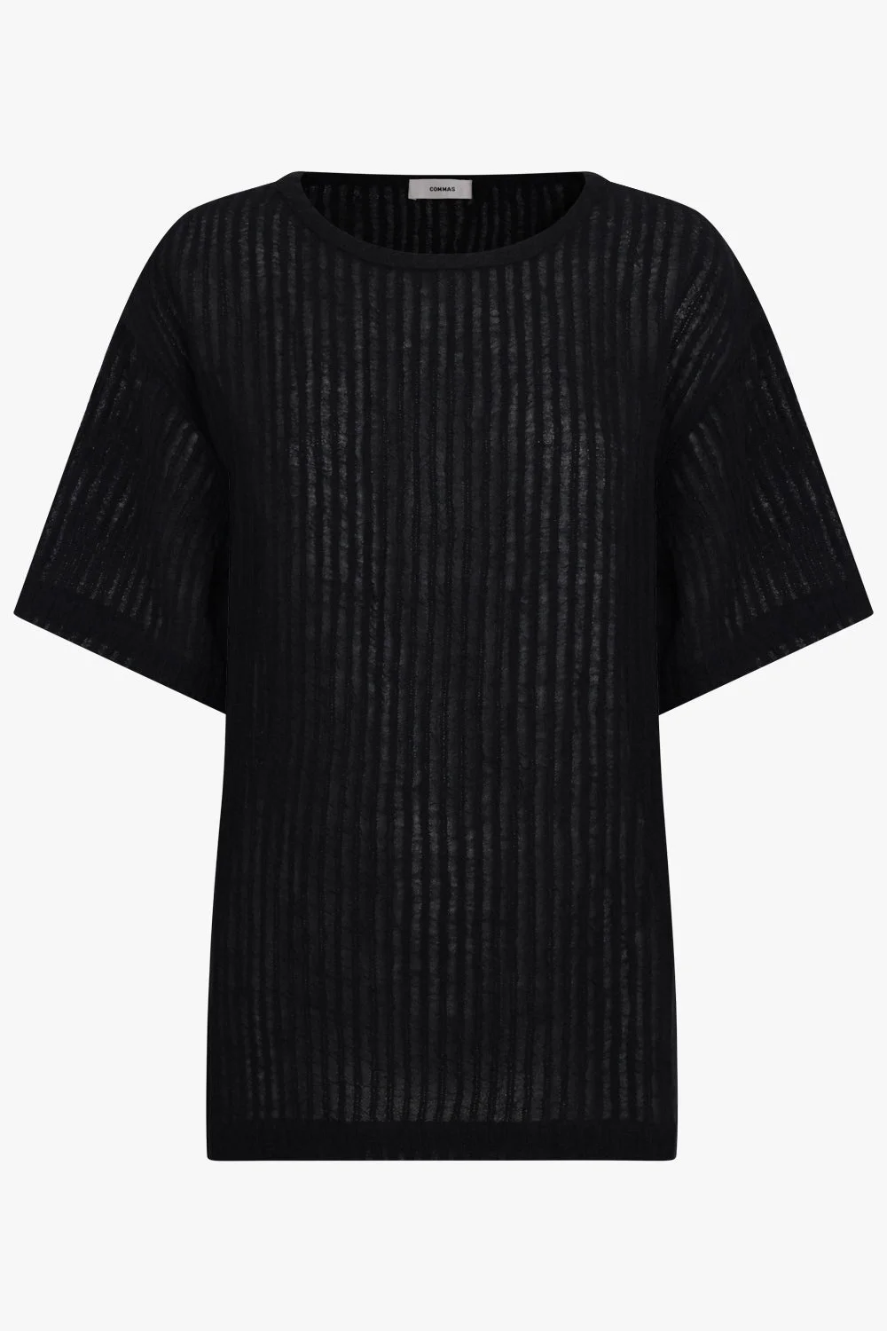 SHEER STRIPE CREWNECK S/S T-SHIRT | BLACK - 1