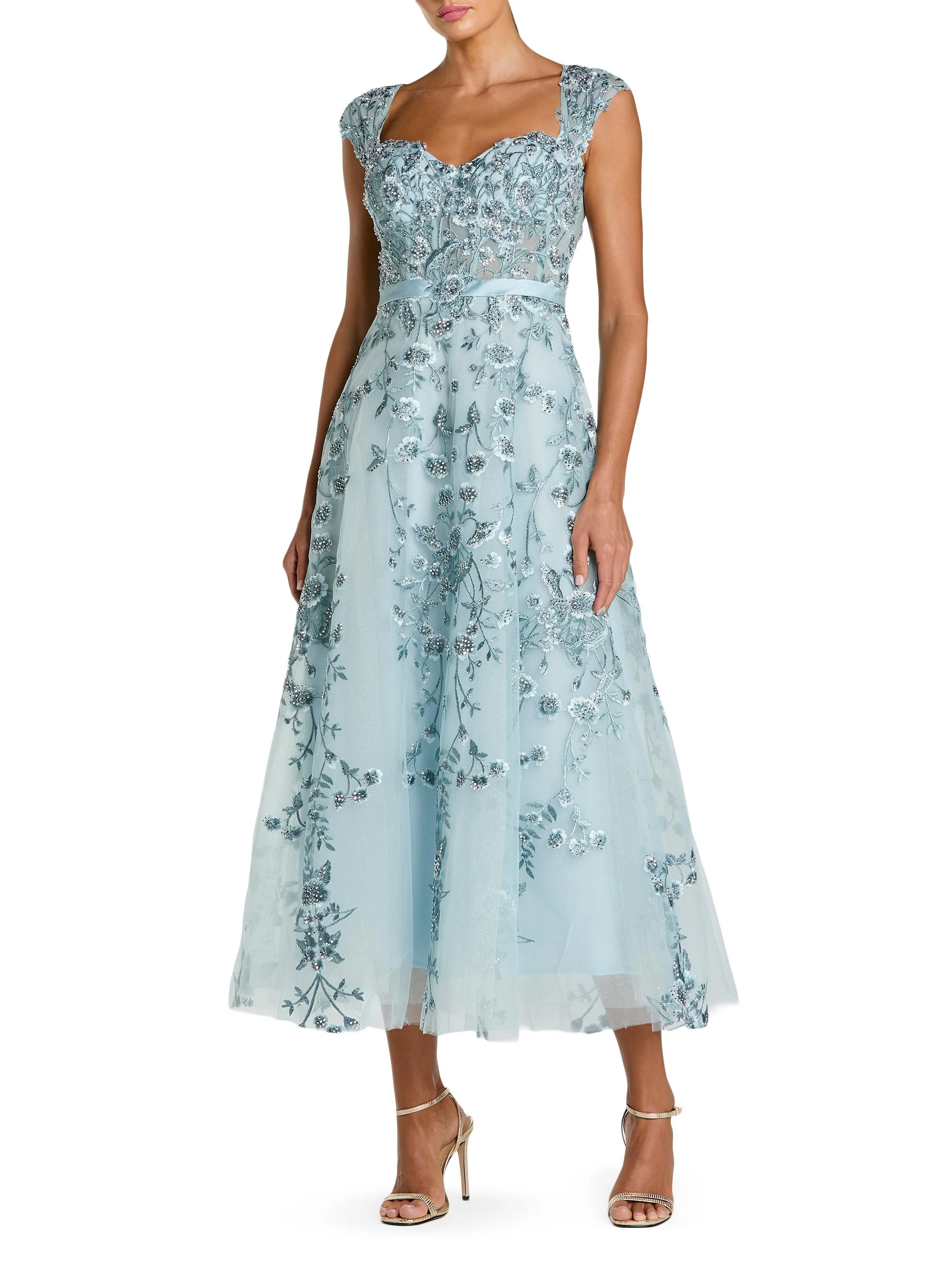 Women's Floral-Embroidered Sweetheart Gown - Powder Blue - 1