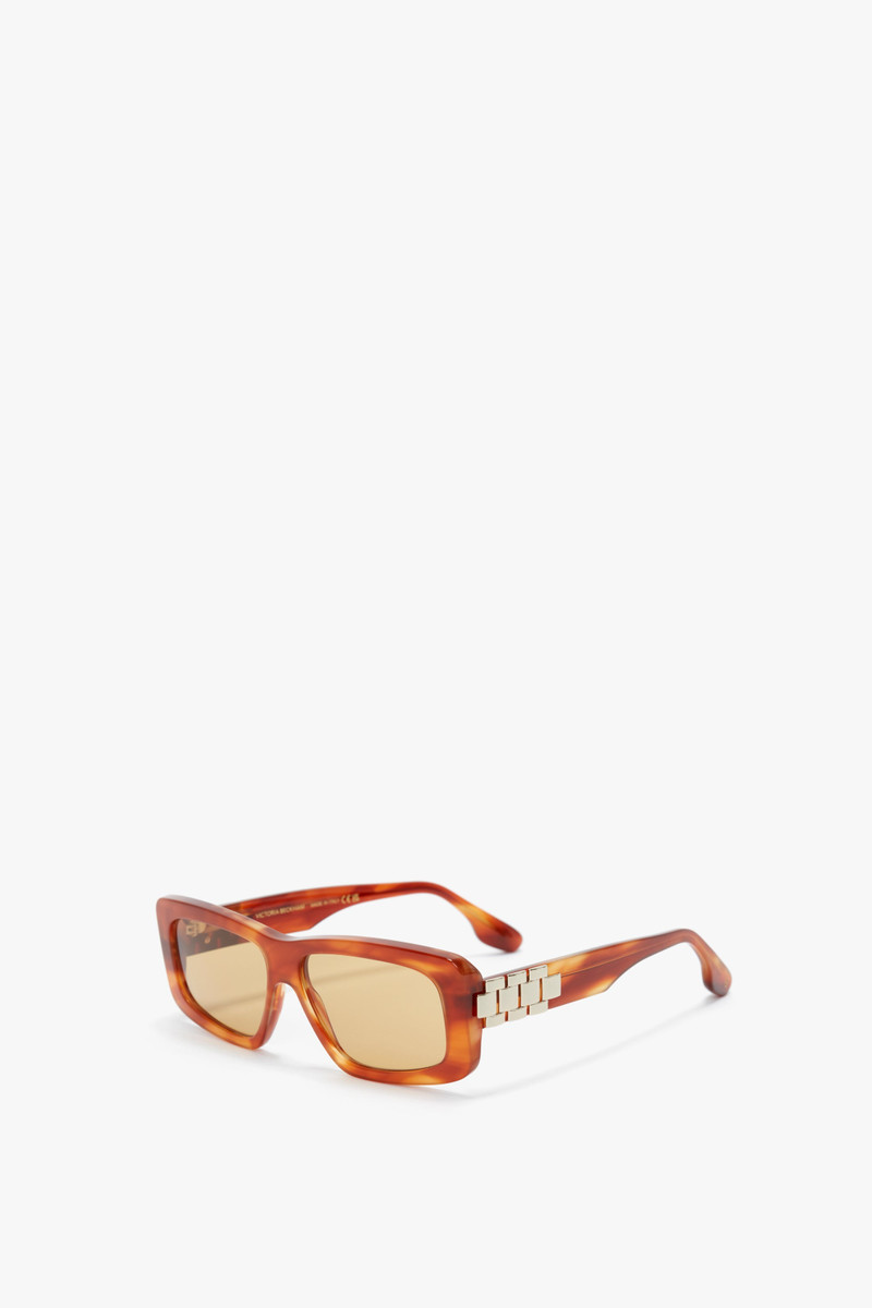Victoria Beckham Chain Detail Rectangular Frame Sunglasses In Striped Blonde Havana outlook