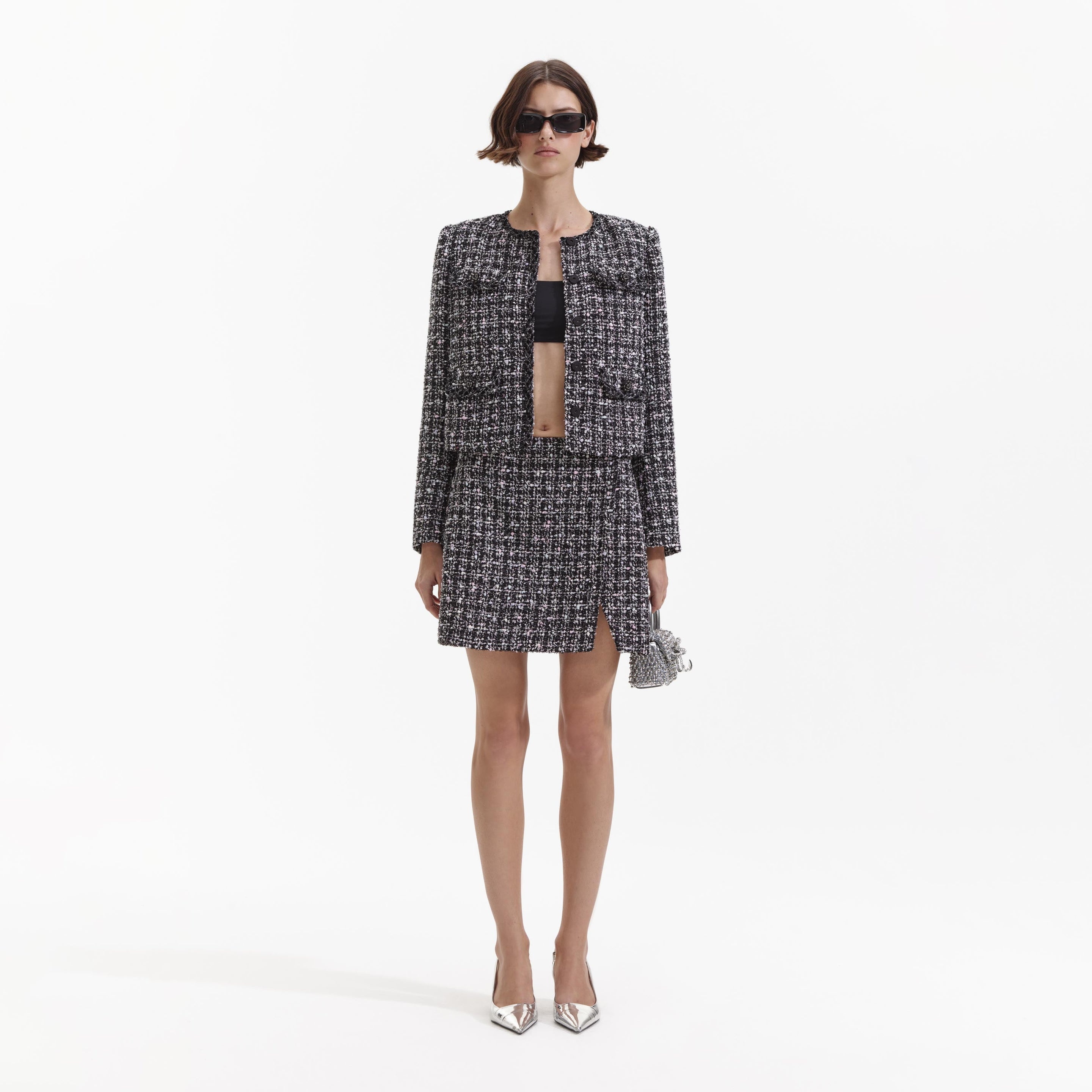 Black Check Boucle Jacket - 1