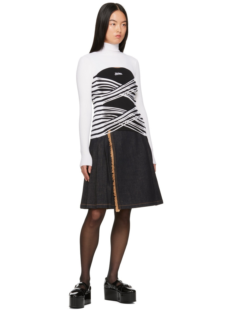 Jean Paul Gaultier White & Navy Striped Turtleneck outlook
