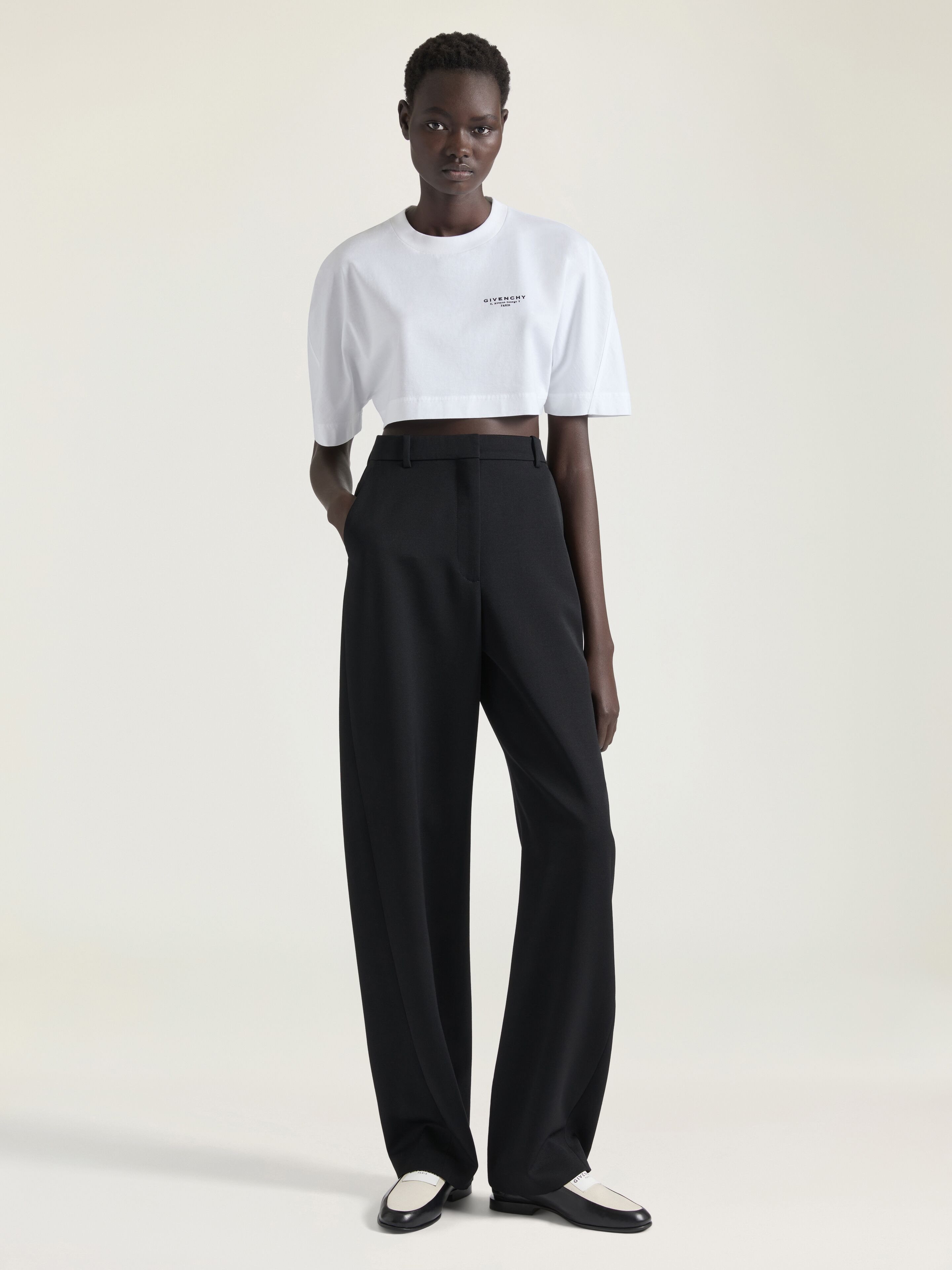 CROPPED FIT T-SHIRT IN COTTON WITH GIVENCHY STAMP PRINT - 2