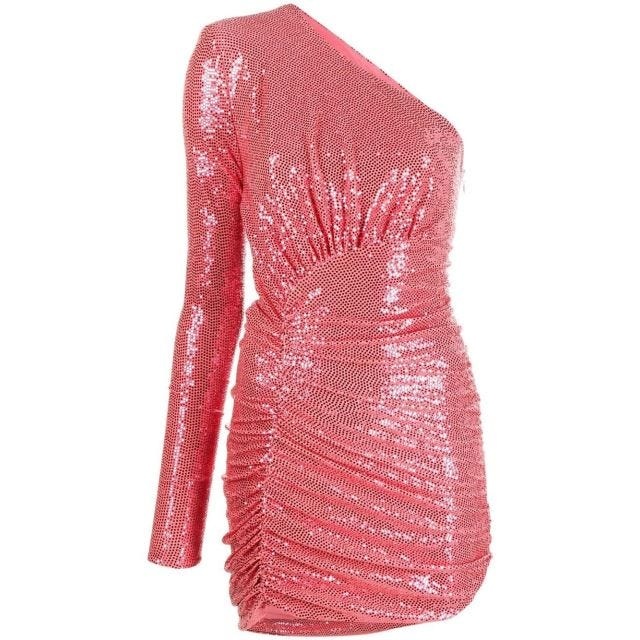 Pink one-shoulder sequined short dress Ella - 1