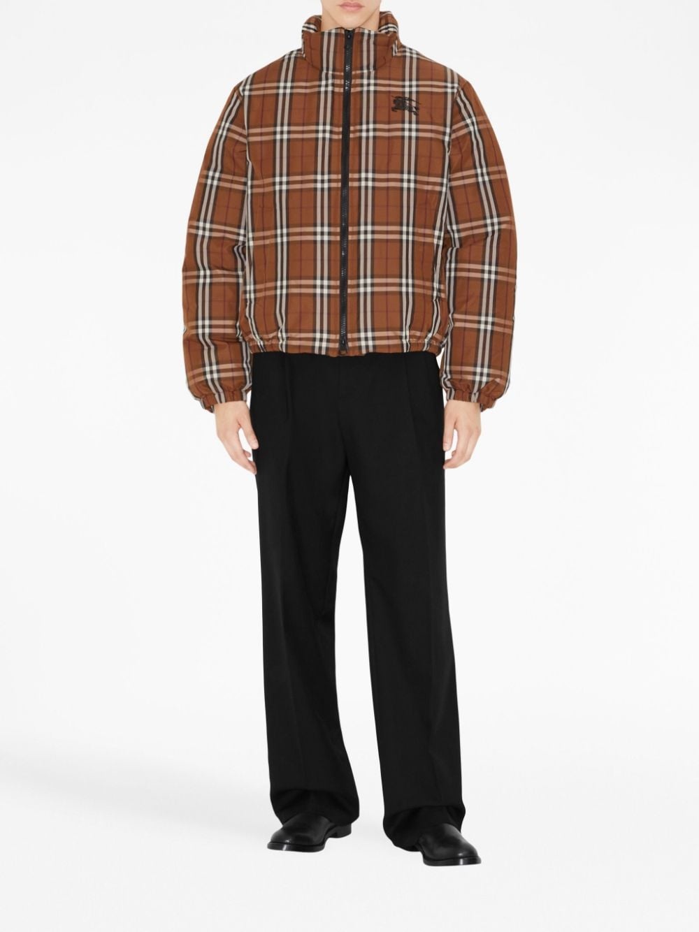 Dark Birch-check zip-up puffer jacket - 2