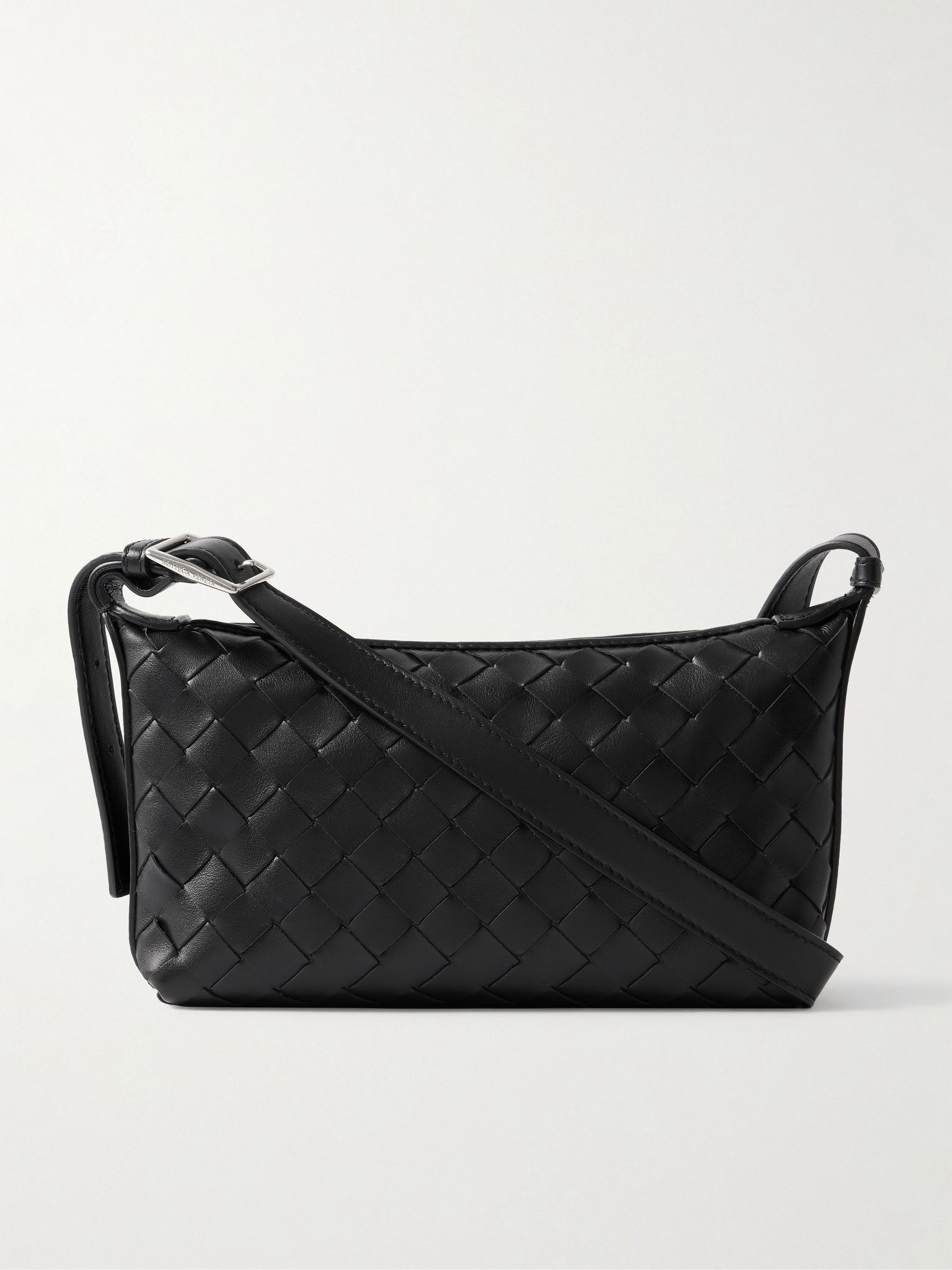 Intrecciato Leather Messenger Bag Black - 1