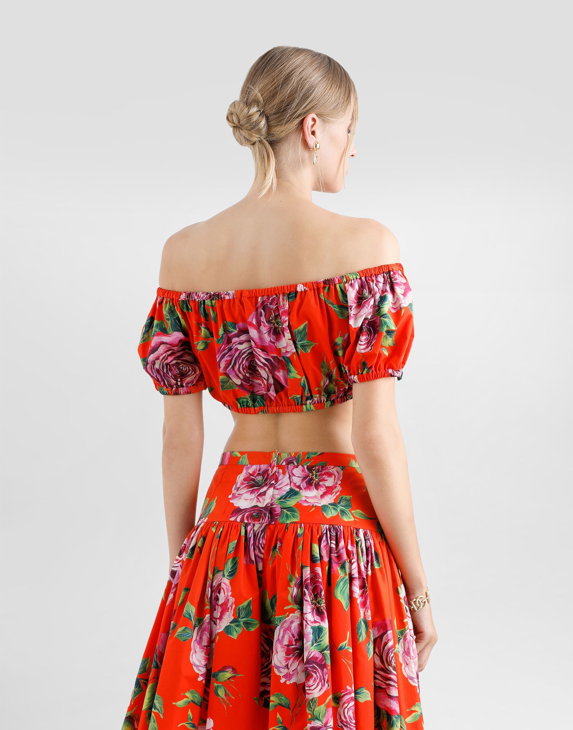 Bardot-neck top in rose-print cotton - 5