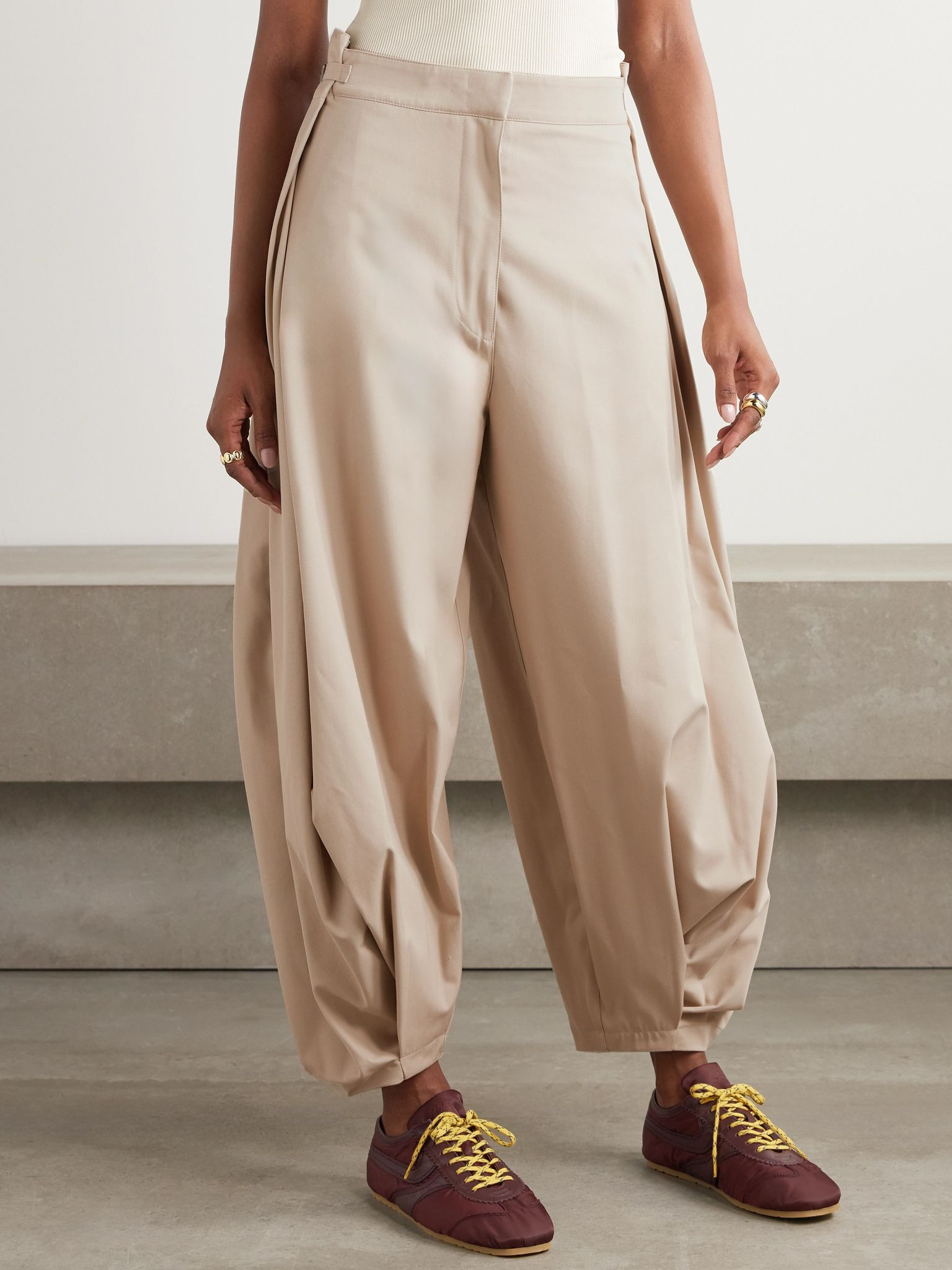 Cocoon wide-leg cotton and silk-blend twill pants Beige - 3