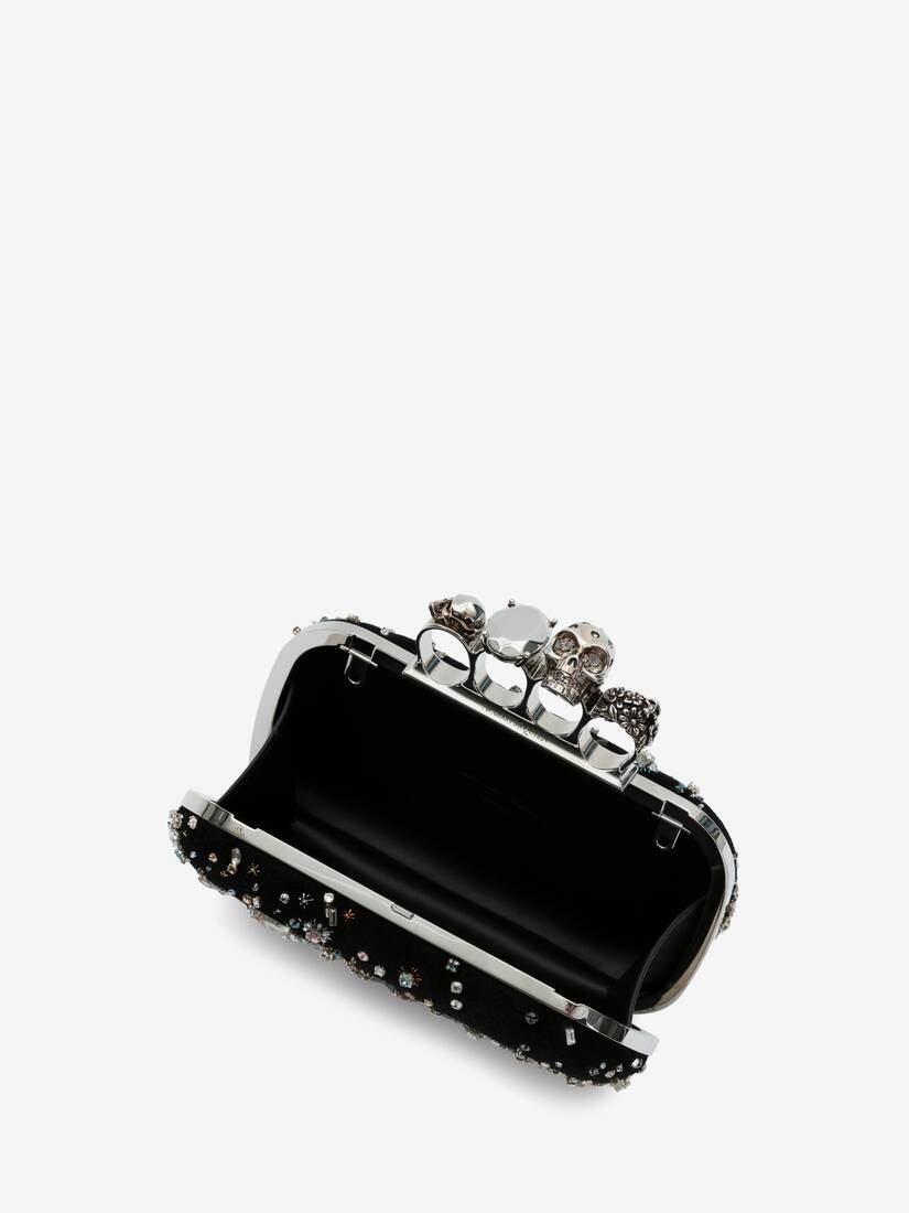 Women's Skull Four Ring Clutch in Black - 4