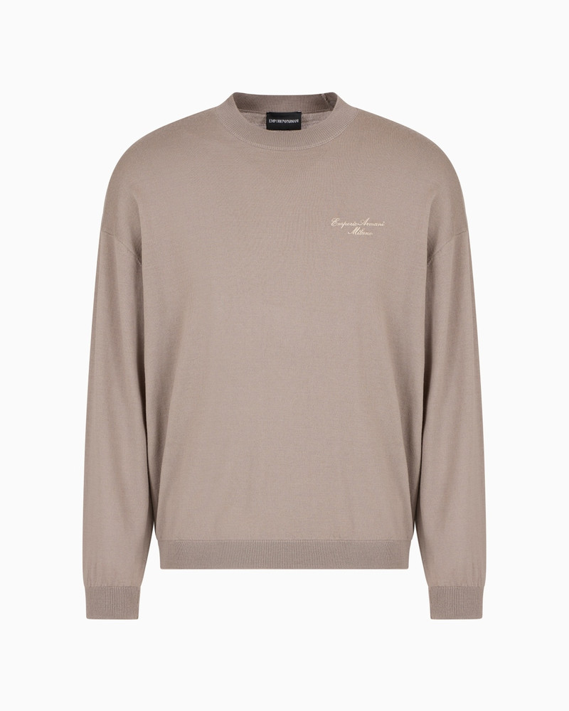 VIRGIN-WOOL PLAIN-KNIT JUMPER WITH ITALIC LOGO EMBROIDERY 1