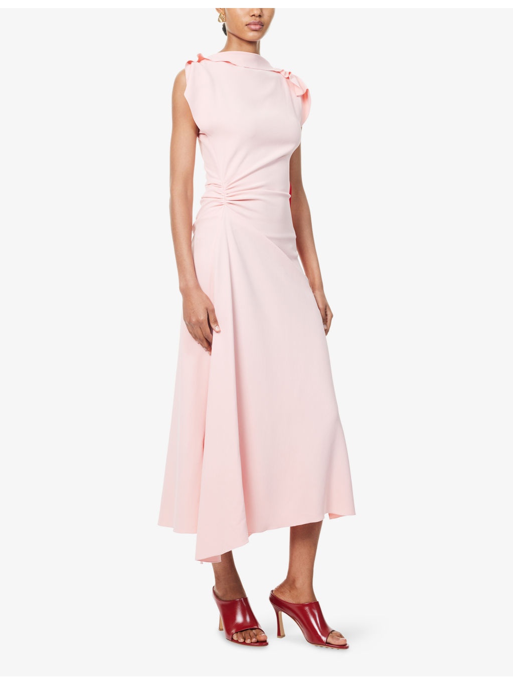 Draped Asymmetric Stretch-Woven Midi Dress - 3