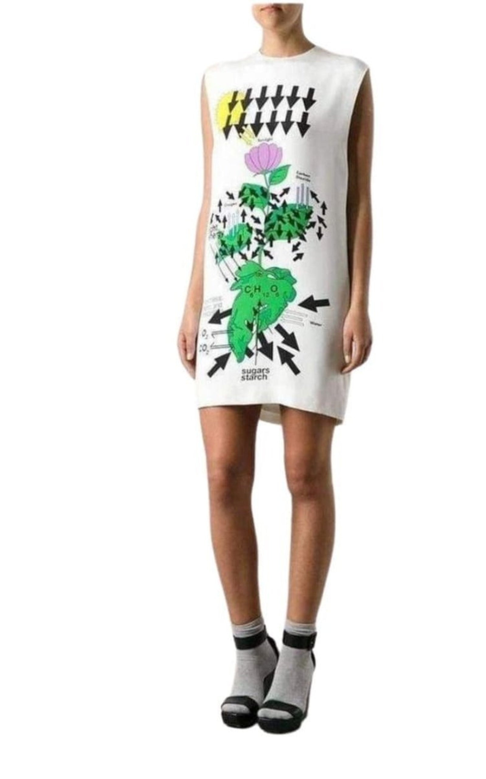 White Silk Botanical Diagram Dress - 2