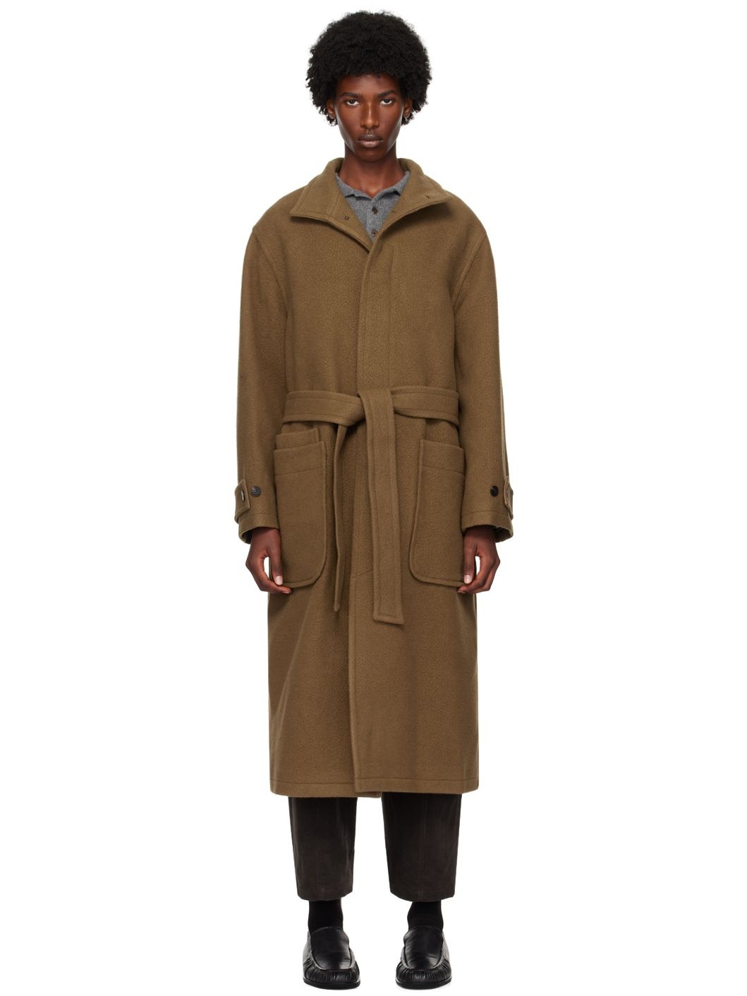 Brown High Neck Coat - 1