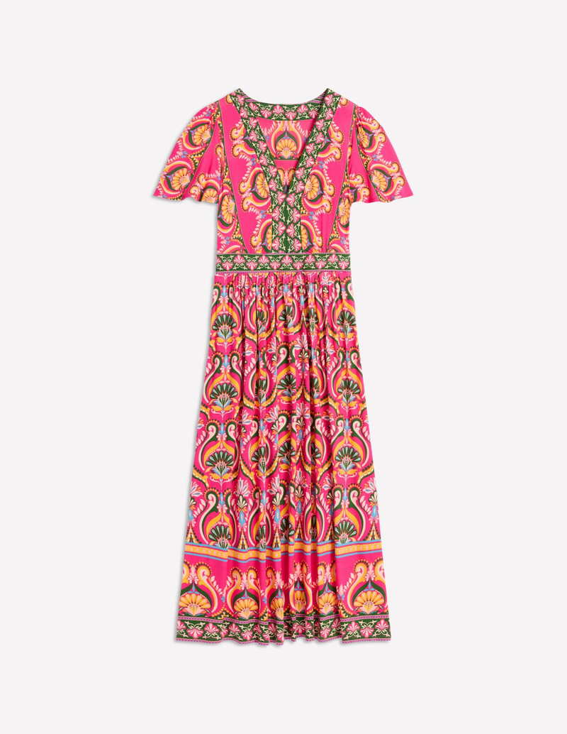 Ellie Flutter Maxi Tea Dress-Pink Peony, Ornamental Floral 1