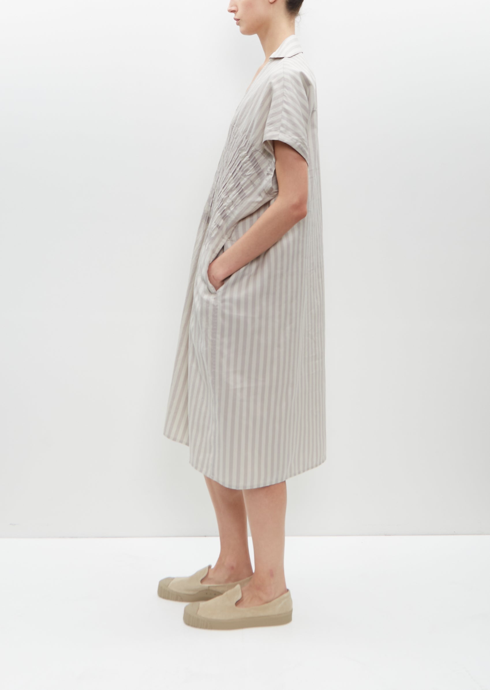 Pleated Embroidery Kaftan — Bone Stripe - 3