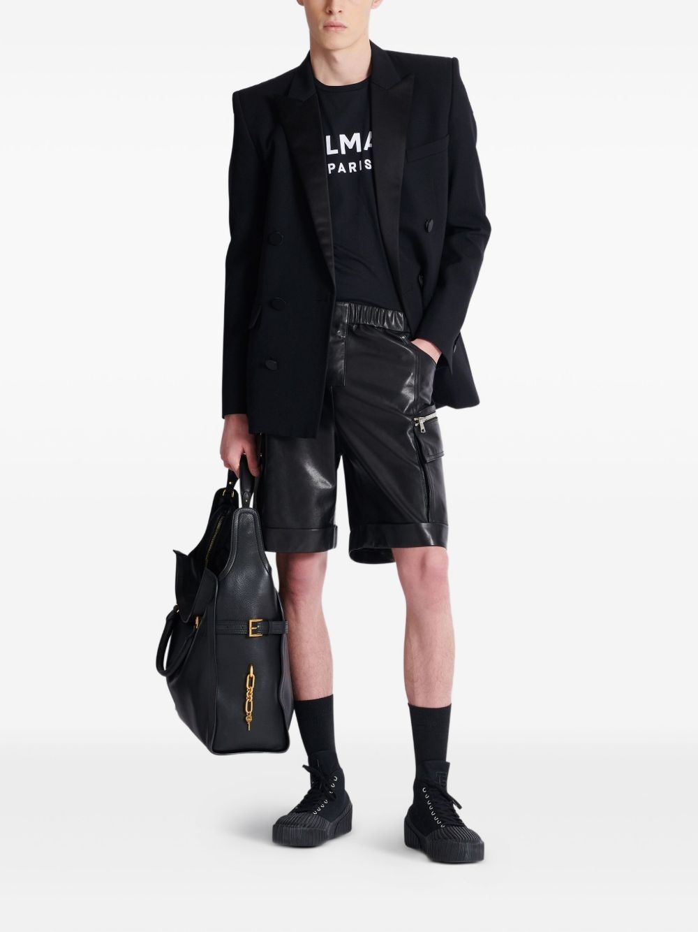 leather cargo shorts - 2