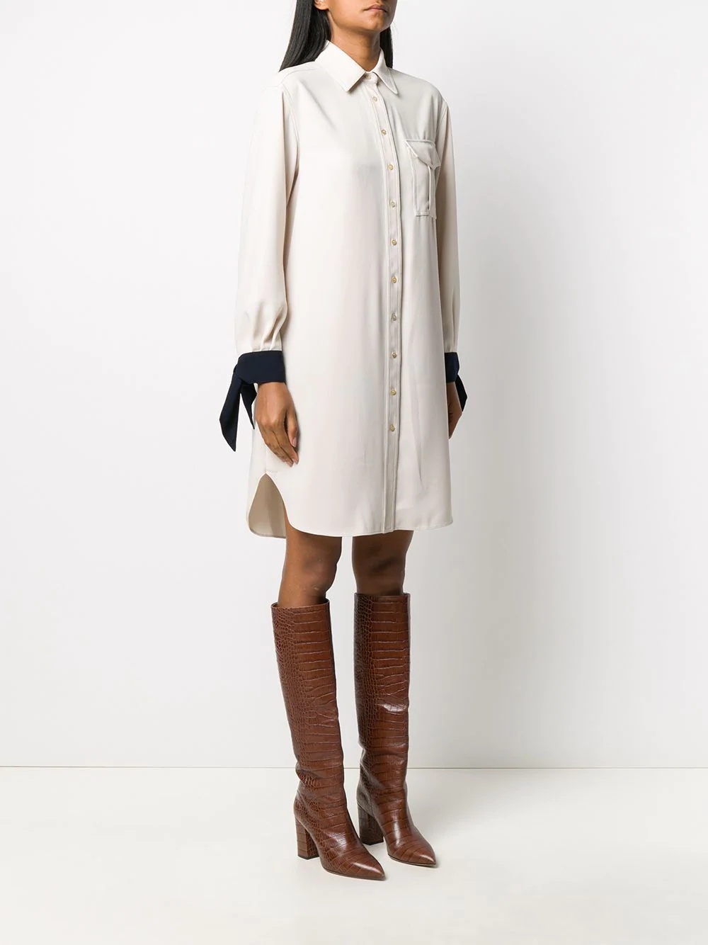 contrast-cuff shirt dress - 3