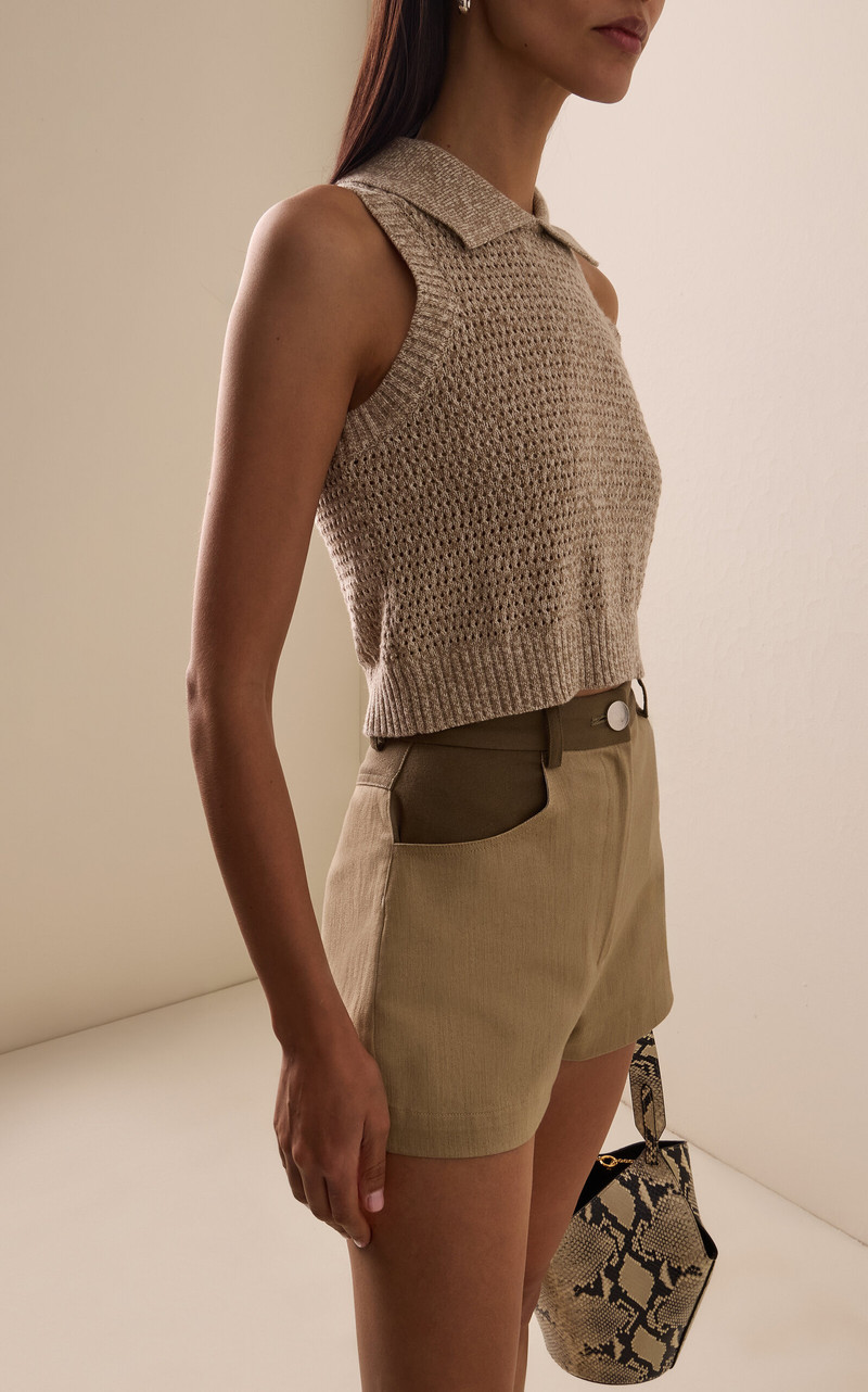 MATTHEW BRUCH Cable Mesh Collared Tank Top taupe outlook