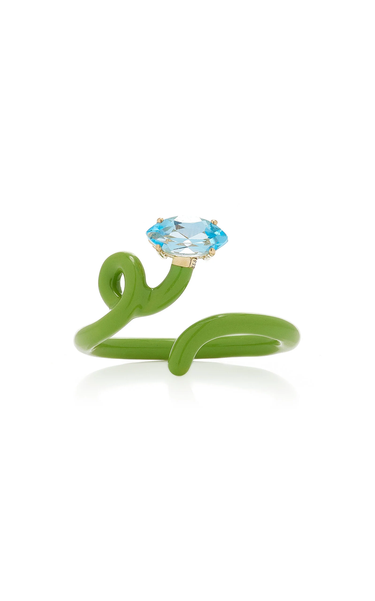 Baby Vine Enameled 9K Yellow Gold, Silver Topaz Ring green - 1