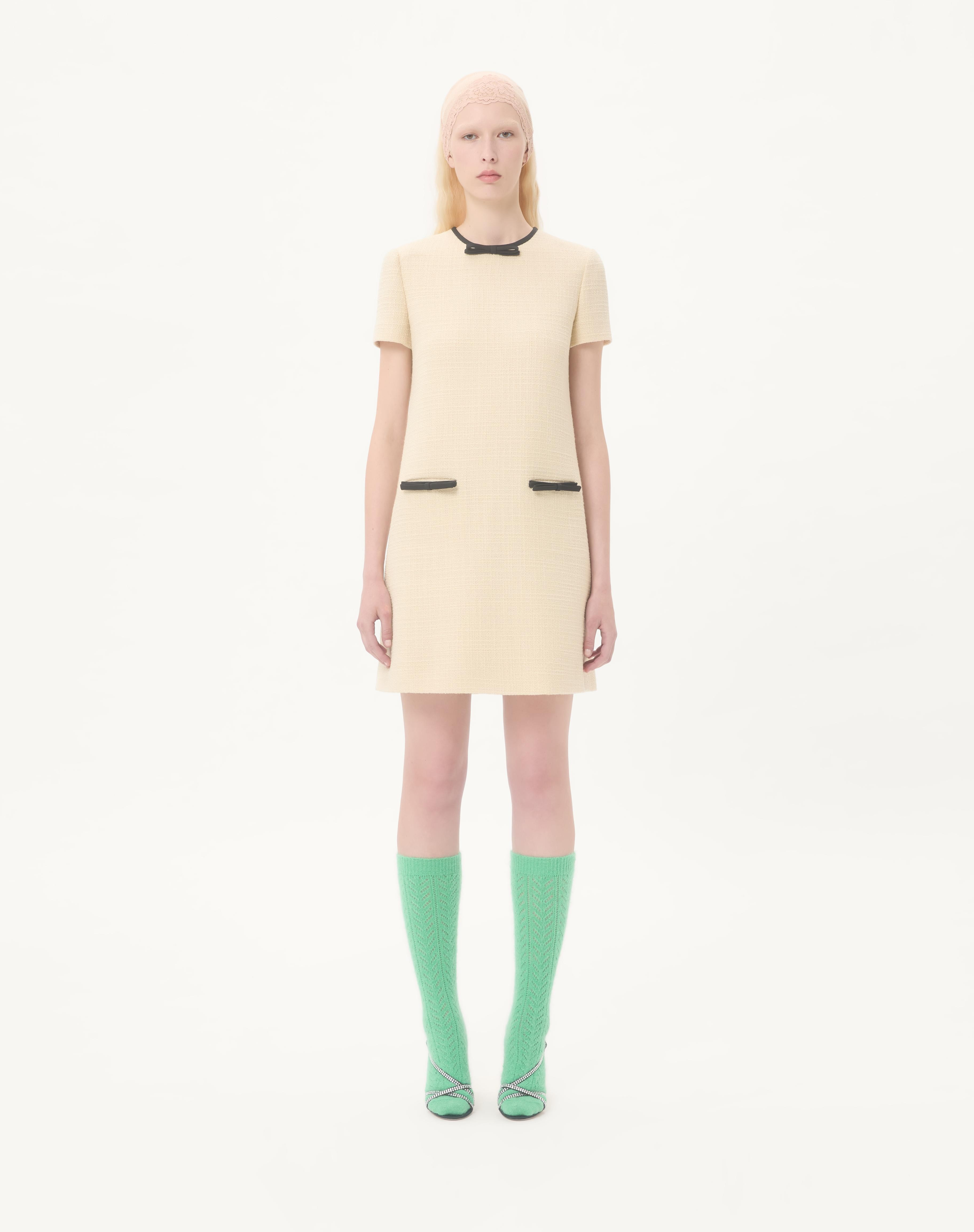 SHORT DRESS IN PLAIN WOOL TWEED - 5