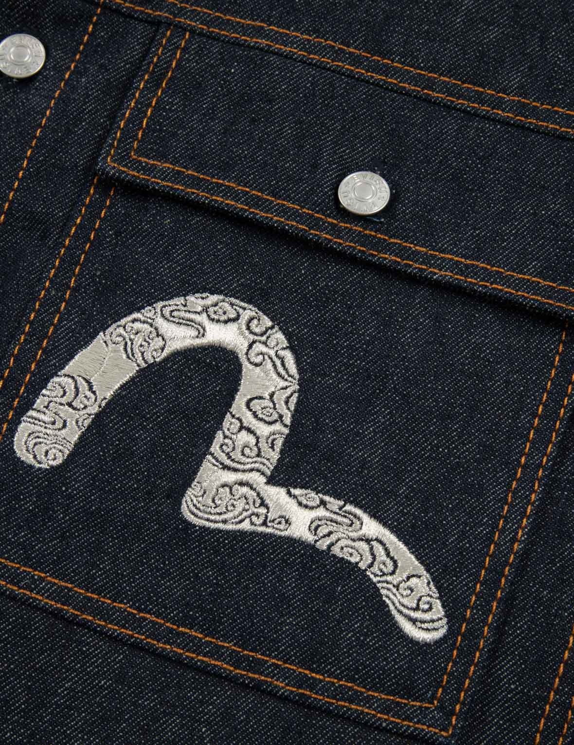 CLOUD-PATTERN SEAGULL EMBROIDERY REGULAR FIT DENIM WORK SHIRT - 7