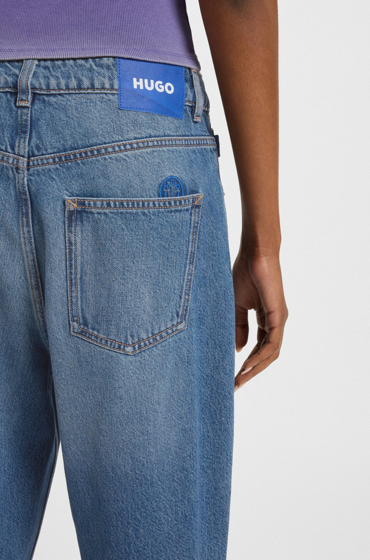 LOOSE-FIT JEANS IN BLUE DENIM WITH HAPPY HUGO LOGO - 5