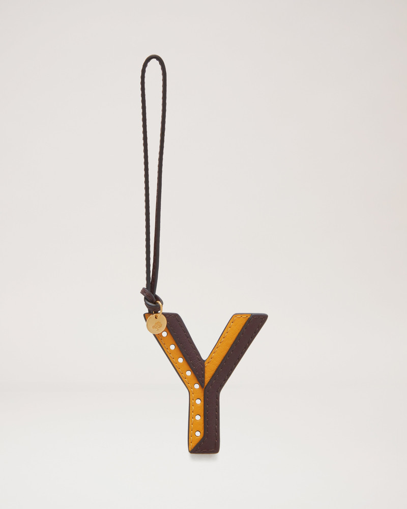 Bi-Colour Leather Keyring - Y Deep Amber Silky Calf 1