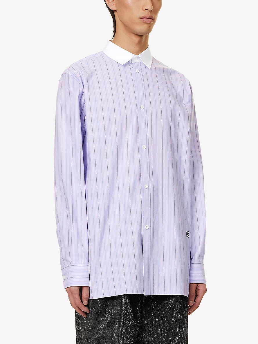 Brand-embroidered pleated-cuff relaxed-fit cotton-poplin shirt - 3