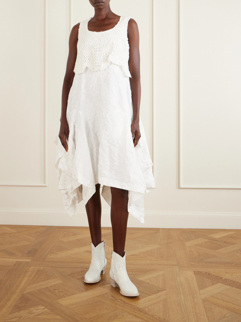 Comme Des Garçons Crochet-trimmed Cloqué Midi Dress outlook