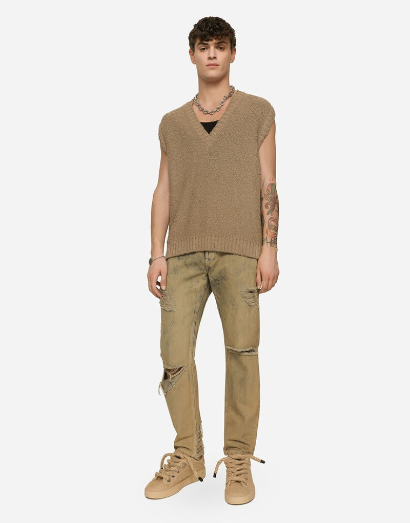 Overdyed loose fit stretch jeans with rips 5