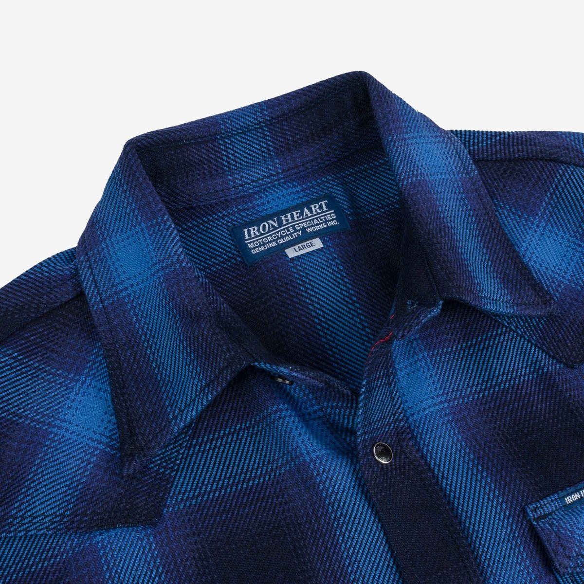 IHSH-348-IND 9oz Selvedge Ombré Check Western Shirt - Indigo - 8
