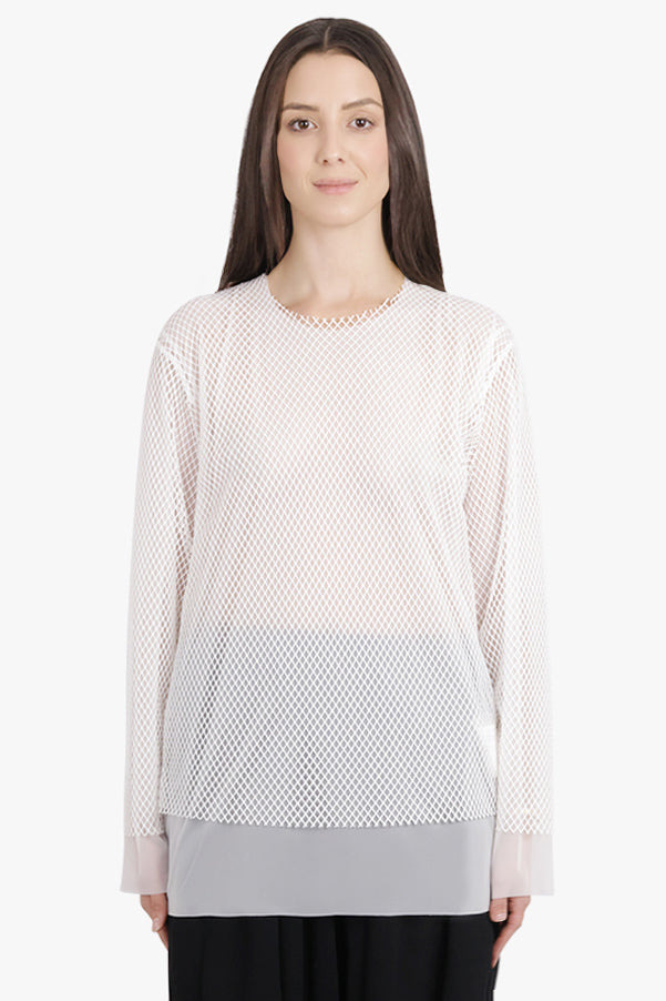 LAYERED L/S SHEER X NETTED MESH TOP | OFF WHITE - 3
