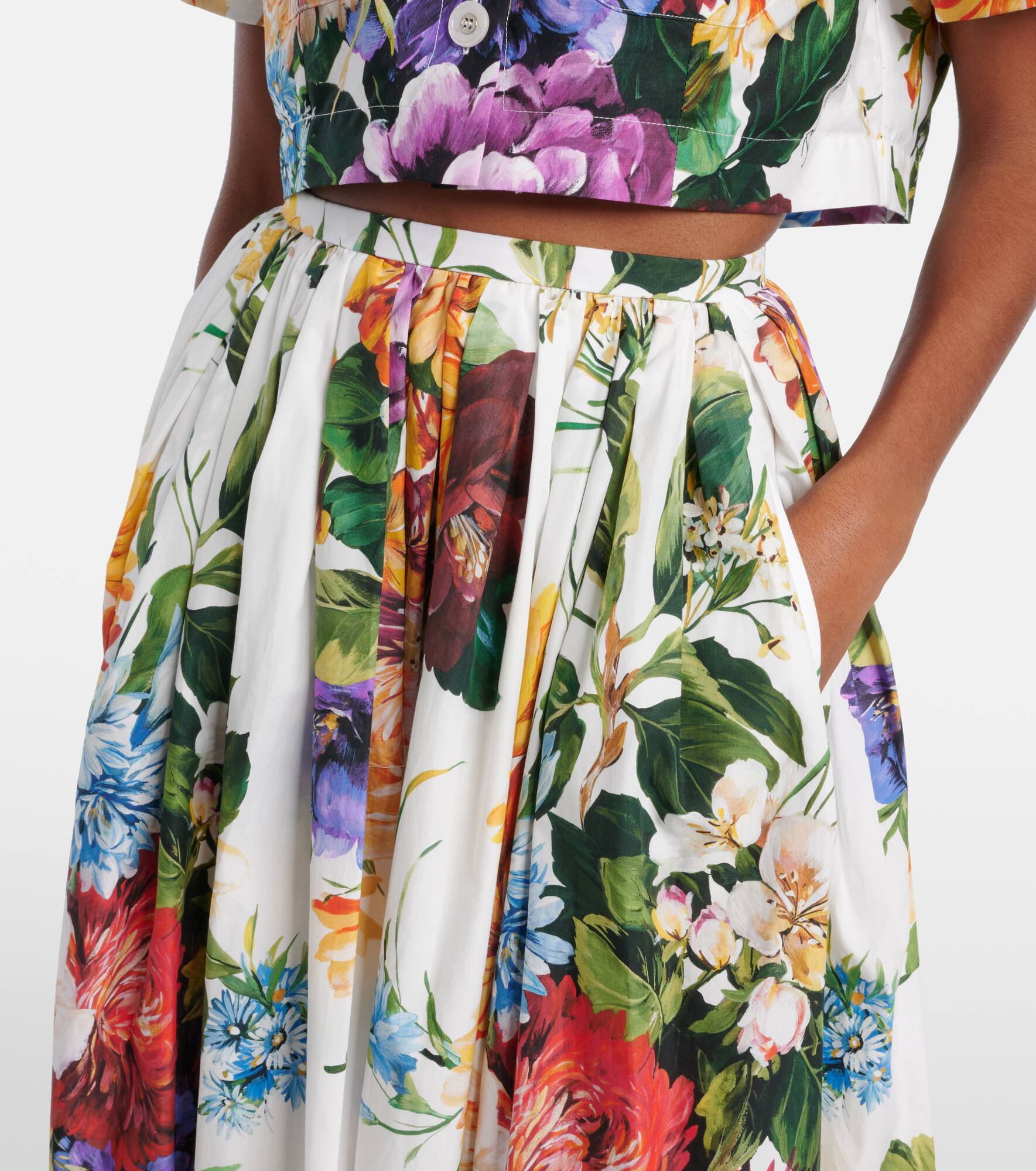 Floral gathered cotton midi skirt - 4