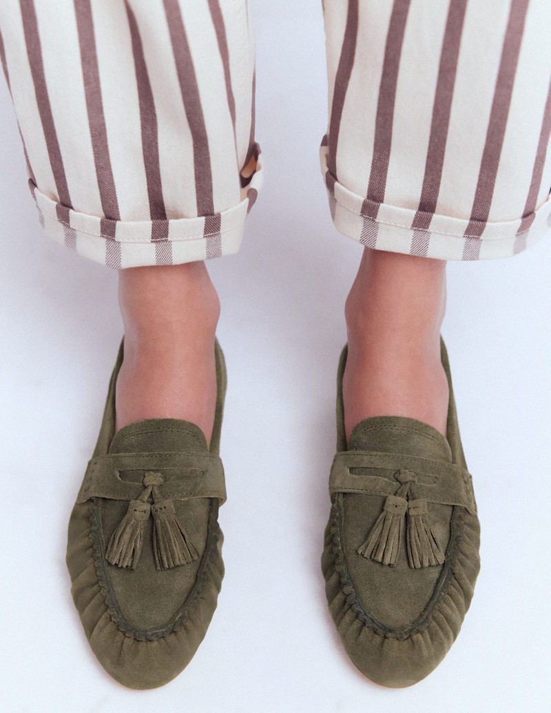 BODEN Soft Ruched Loafers-Deep Olive outlook