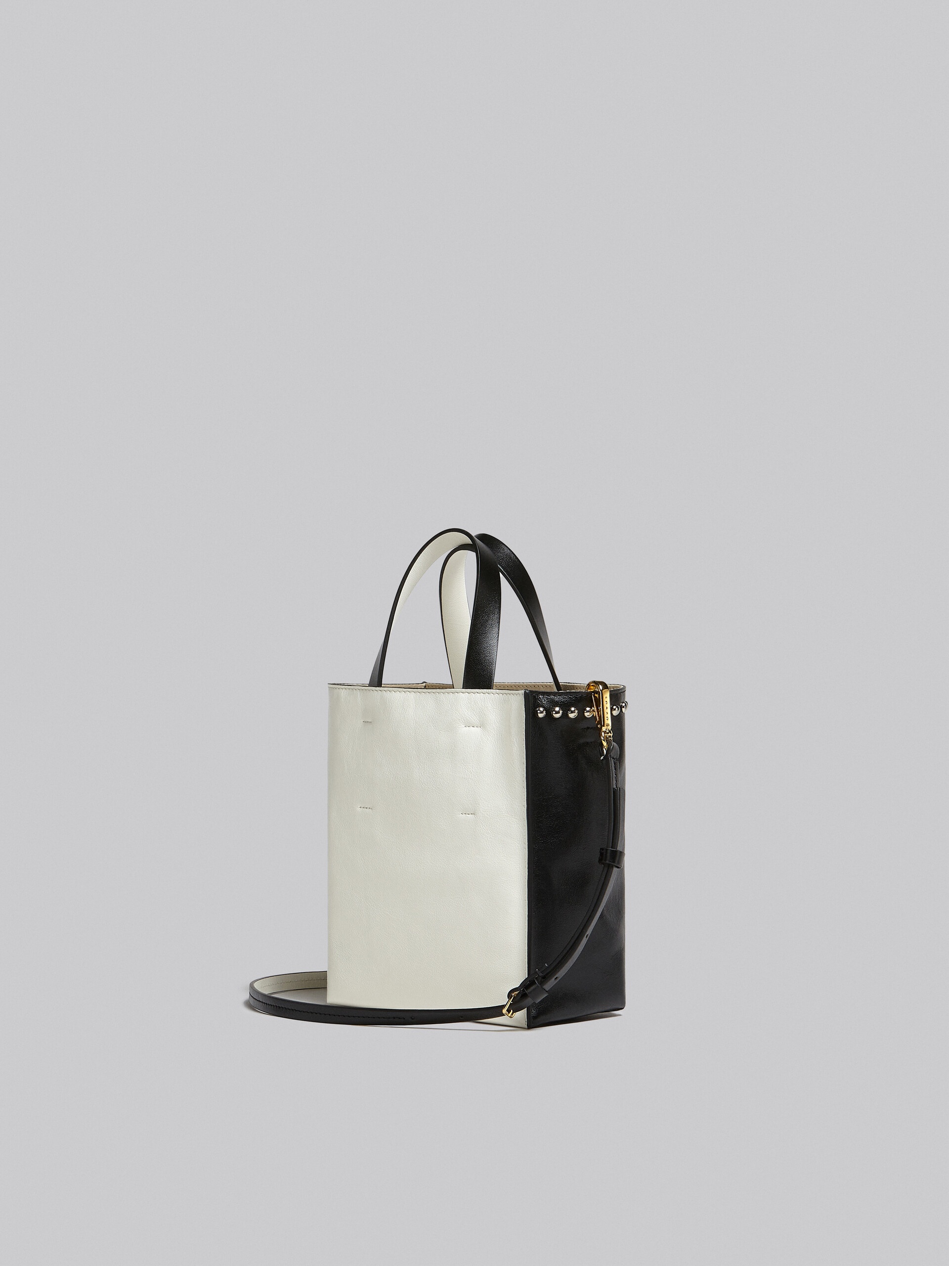 MUSEO SOFT MINI BAG IN BLACK AND WHITE LEATHER WITH STUDS - 3
