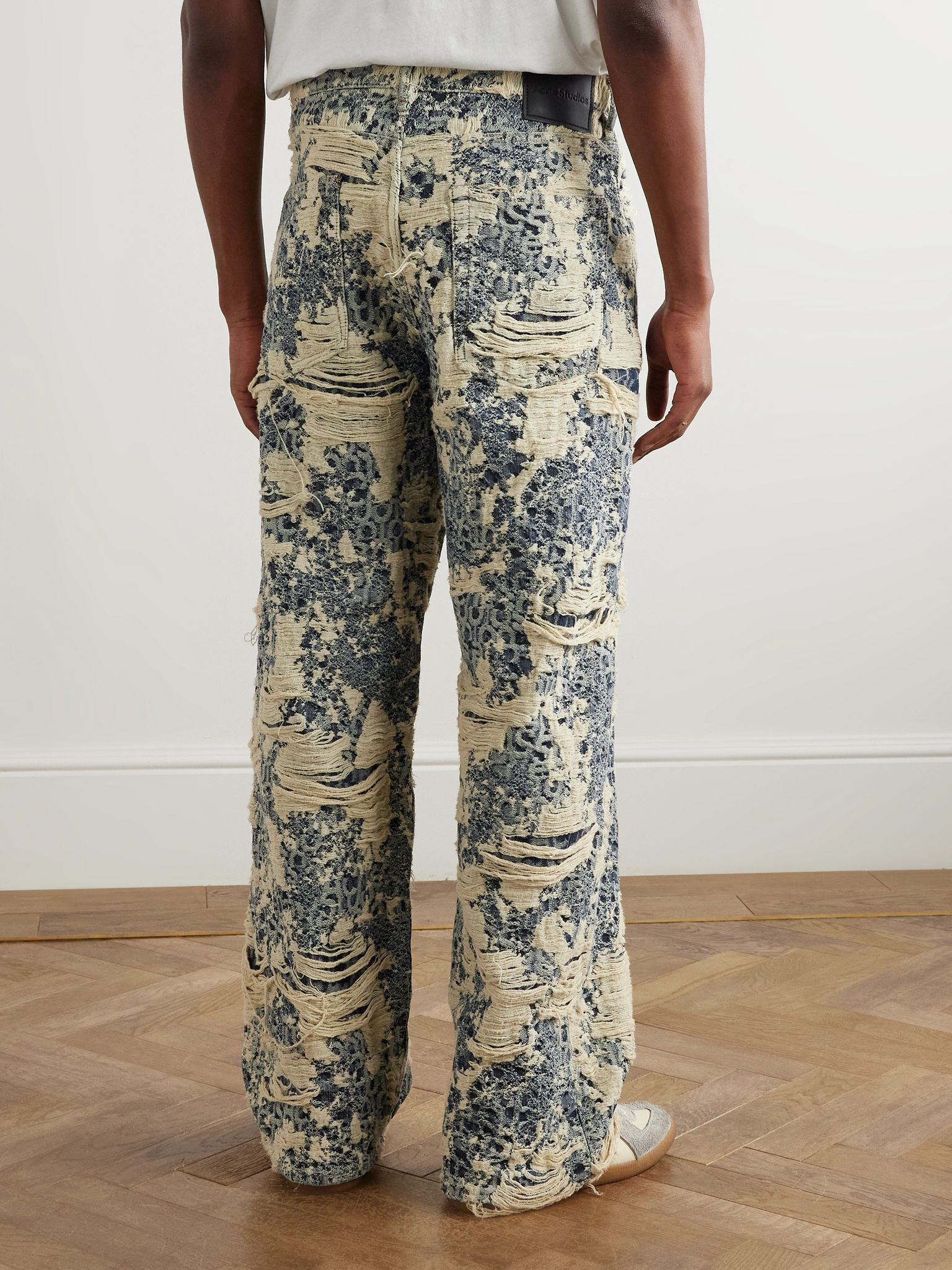 Wide-Leg Distressed Jeans Blue - 4