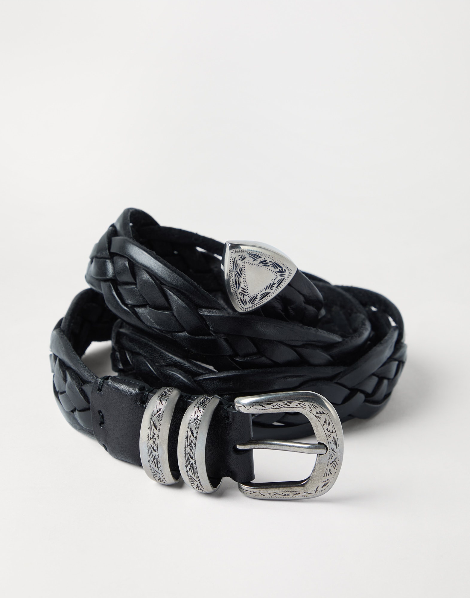 Brunello Cucinelli Braided calfskin belt with detailed