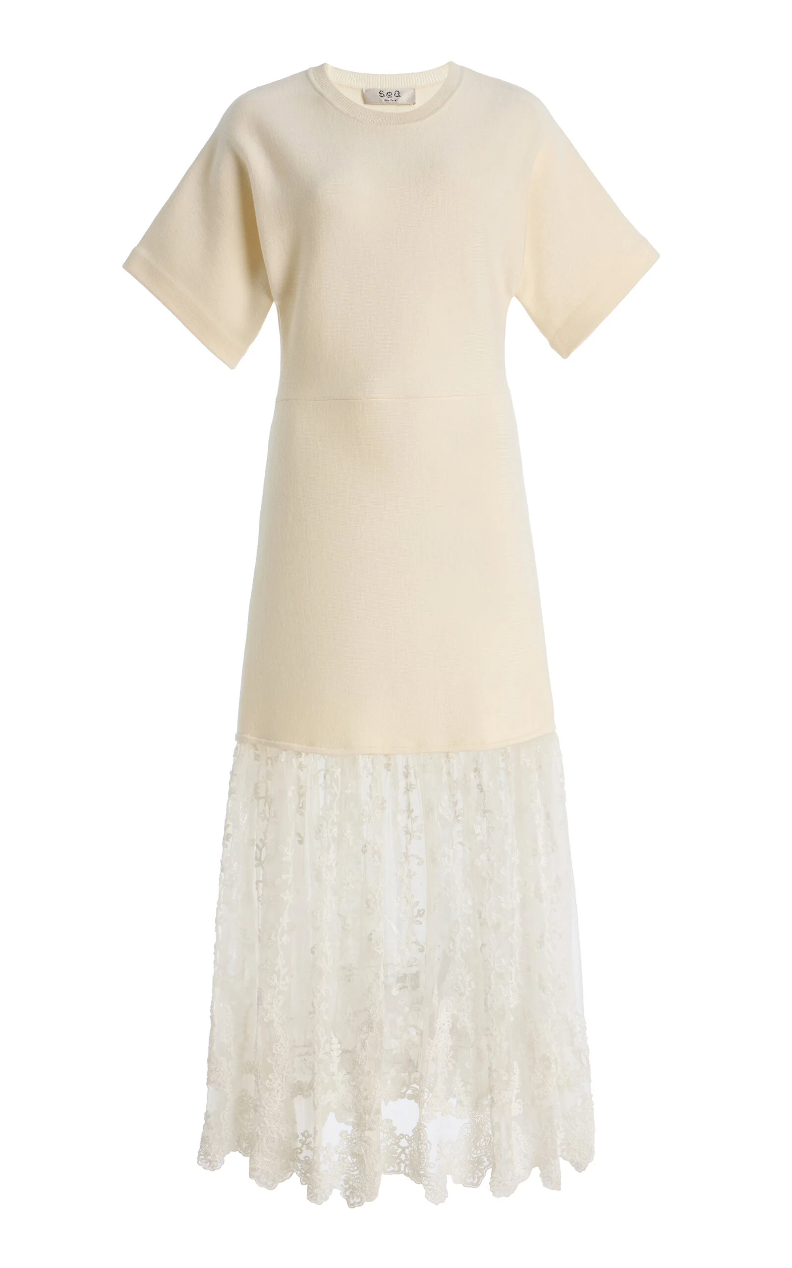 Exclusive Diane Lace-Trimmed Knit Midi Dress ivory - 1
